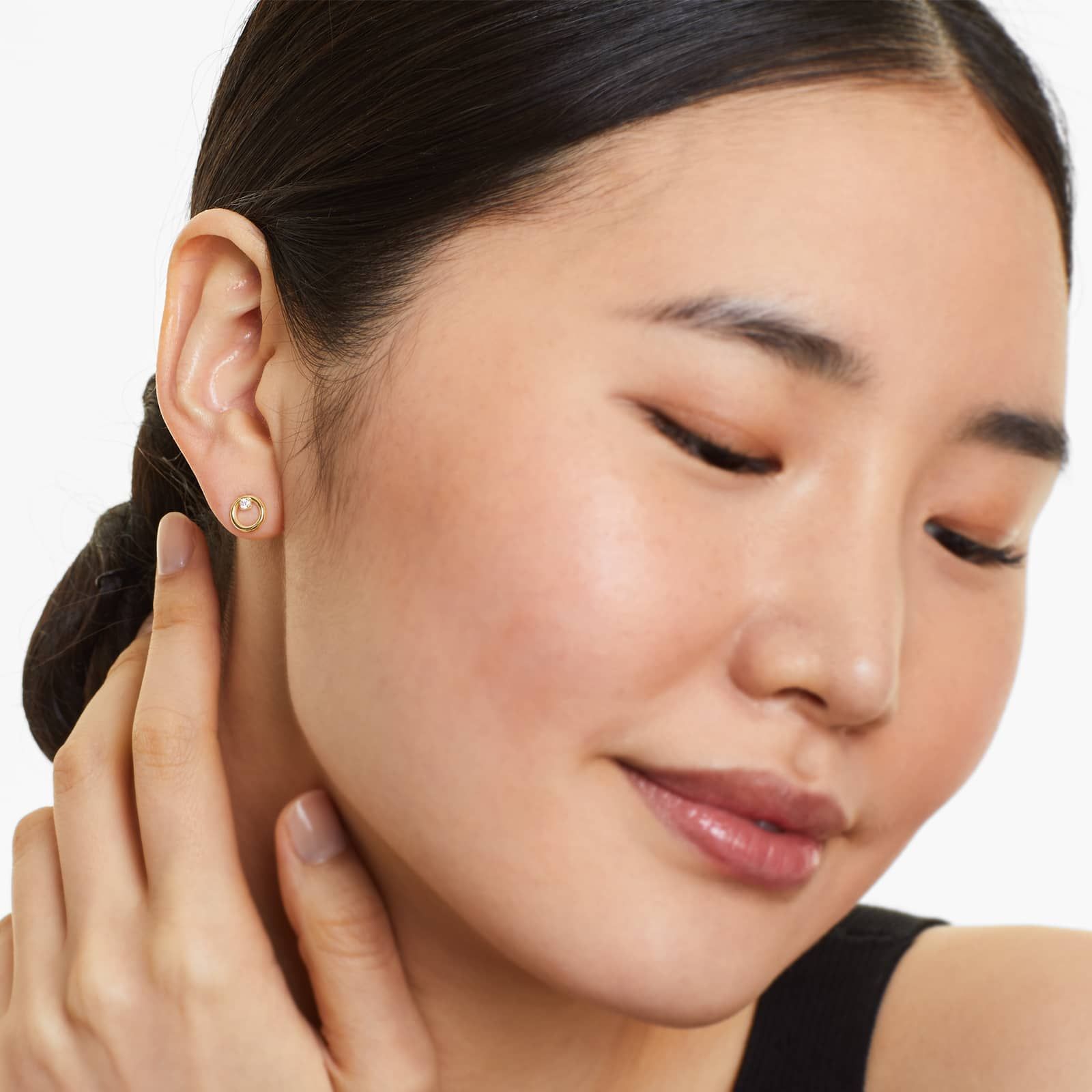 14K Yellow Gold Petite Open Circle Diamond Earrings