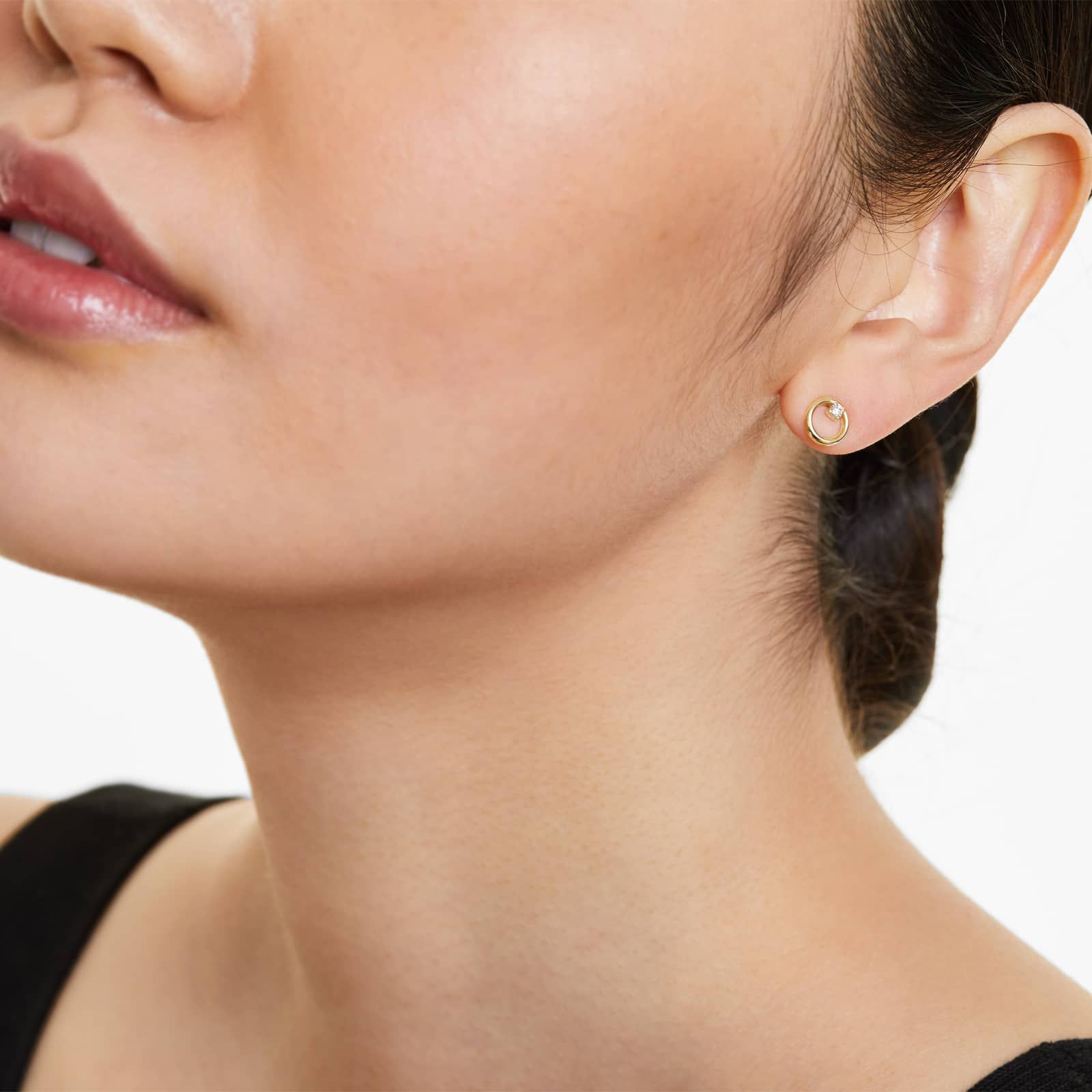 14K Yellow Gold Petite Open Circle Diamond Earrings