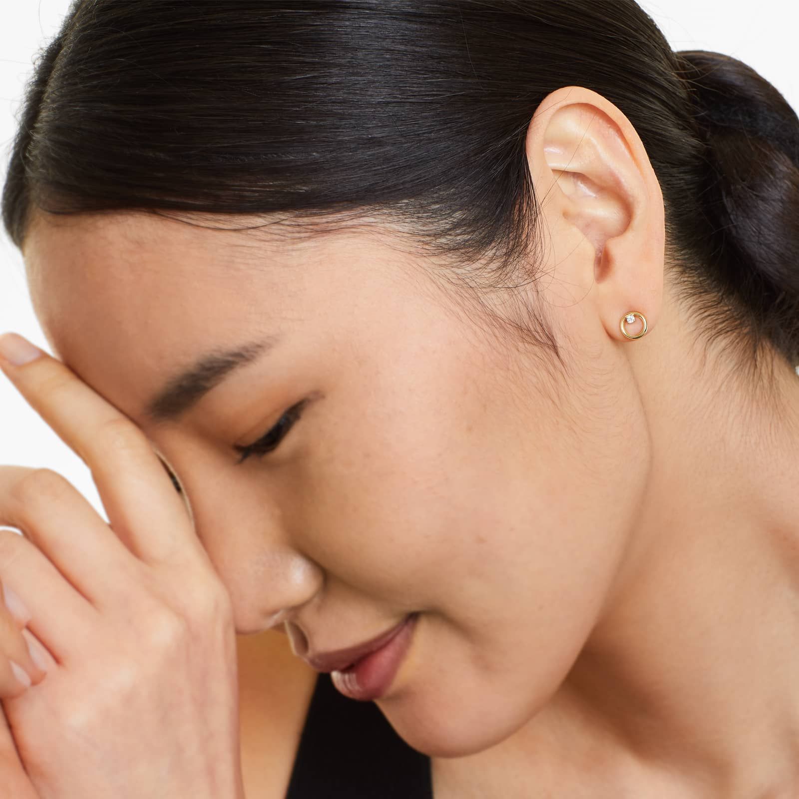 14K Yellow Gold Petite Open Circle Diamond Earrings