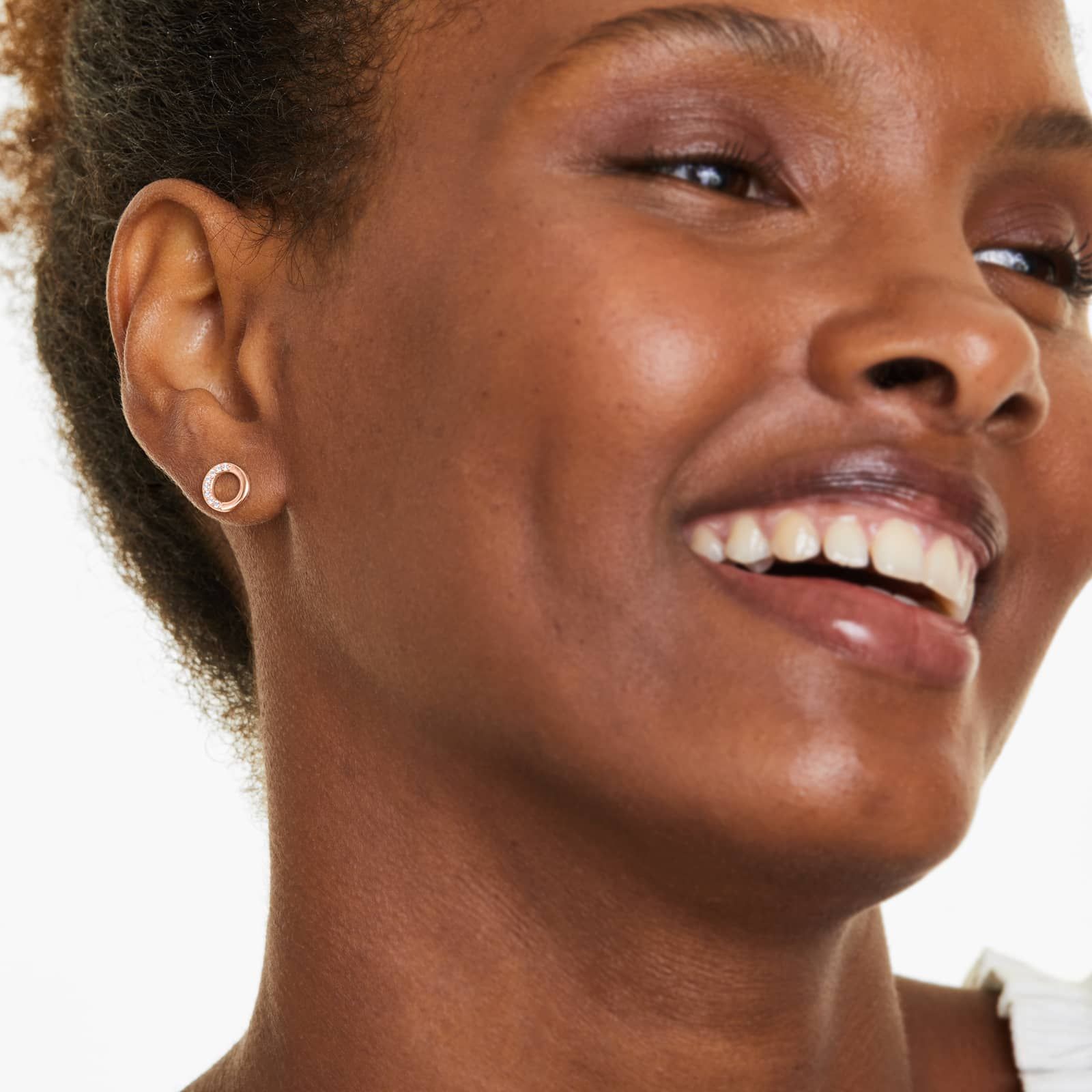 14K Rose Gold Petite Pavé Open Circle Diamond Earrings