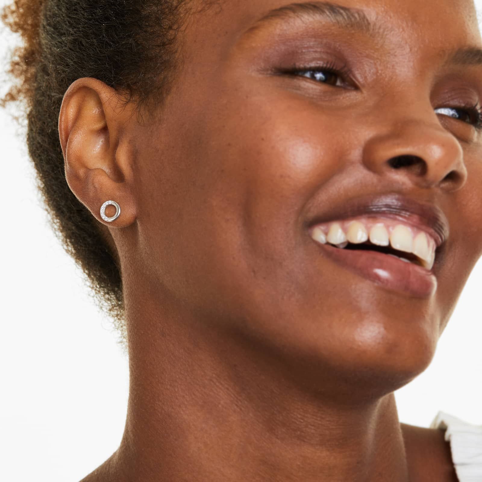 Petite Pavé Open Circle Diamond Earrings In 14K White Gold