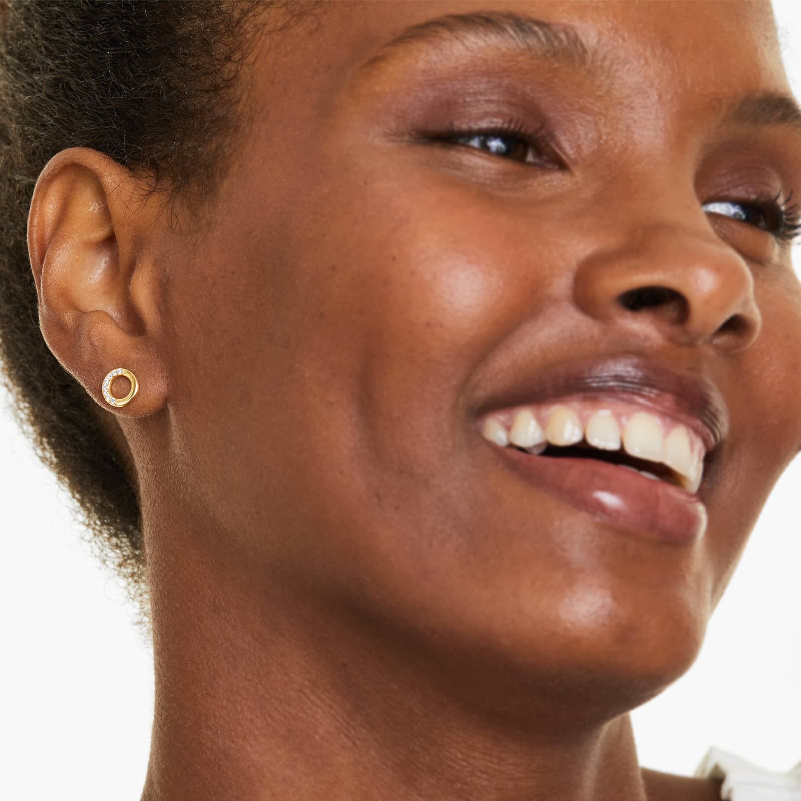 Petite Pavé Open Circle Diamond Earrings In 14K Yellow Gold