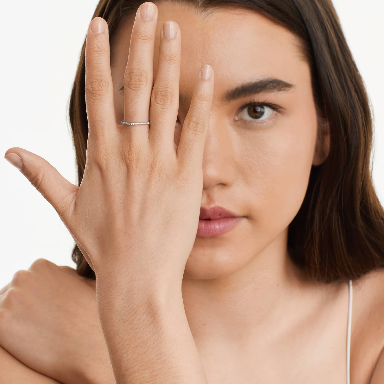 Single Row Ever After Diamond Ring In 14K White Gold