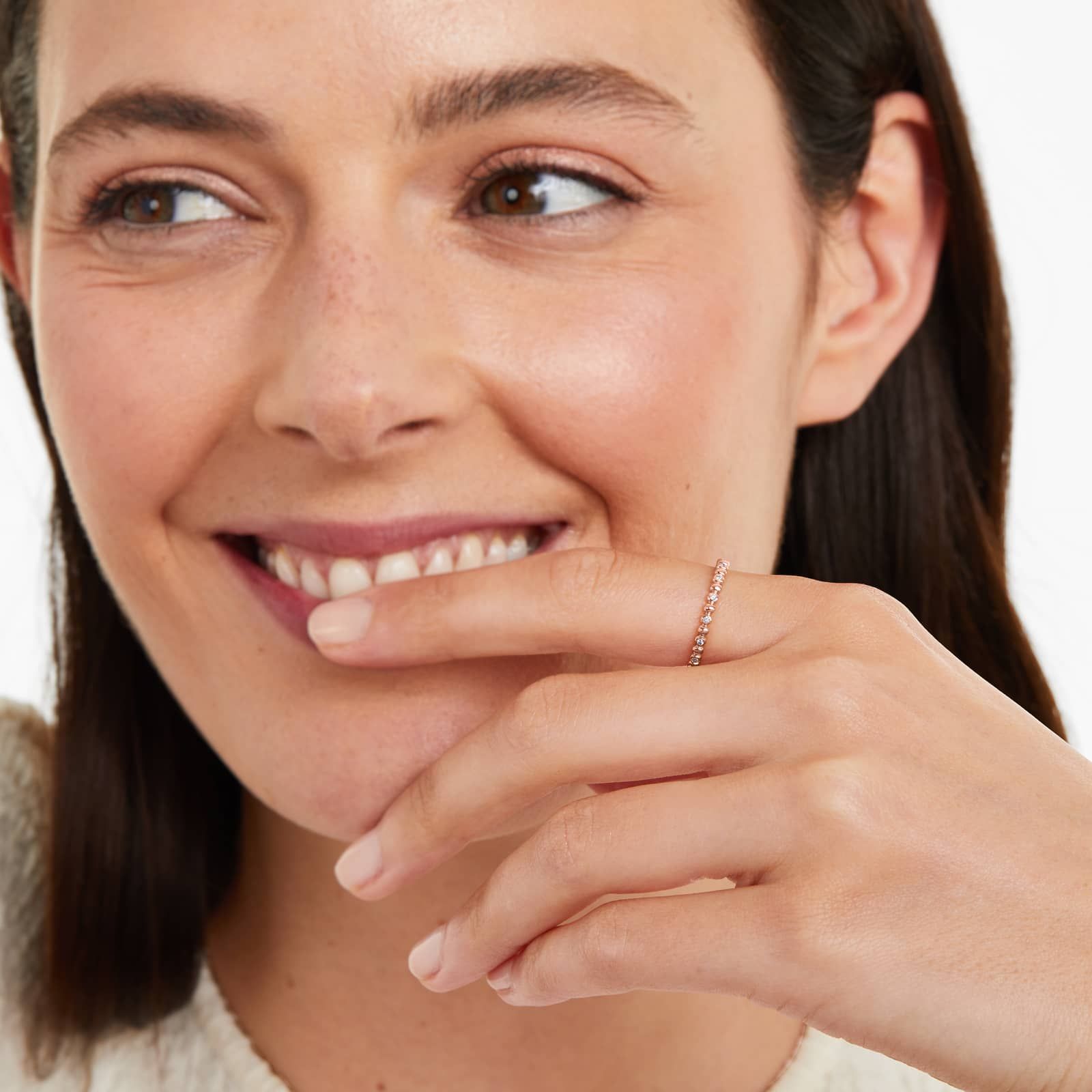 Alternating Beaded Diamond Ring In 14K Rose Gold