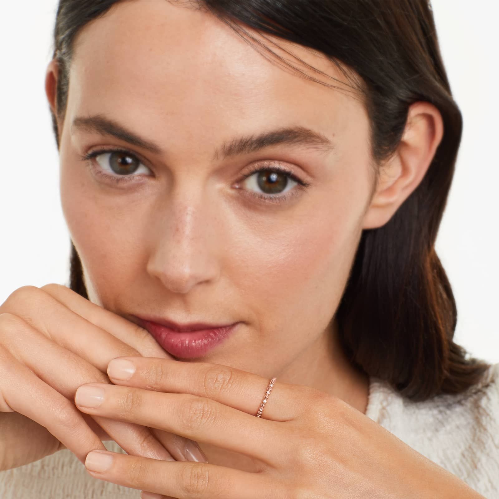 Alternating Beaded Diamond Ring In 14K Rose Gold