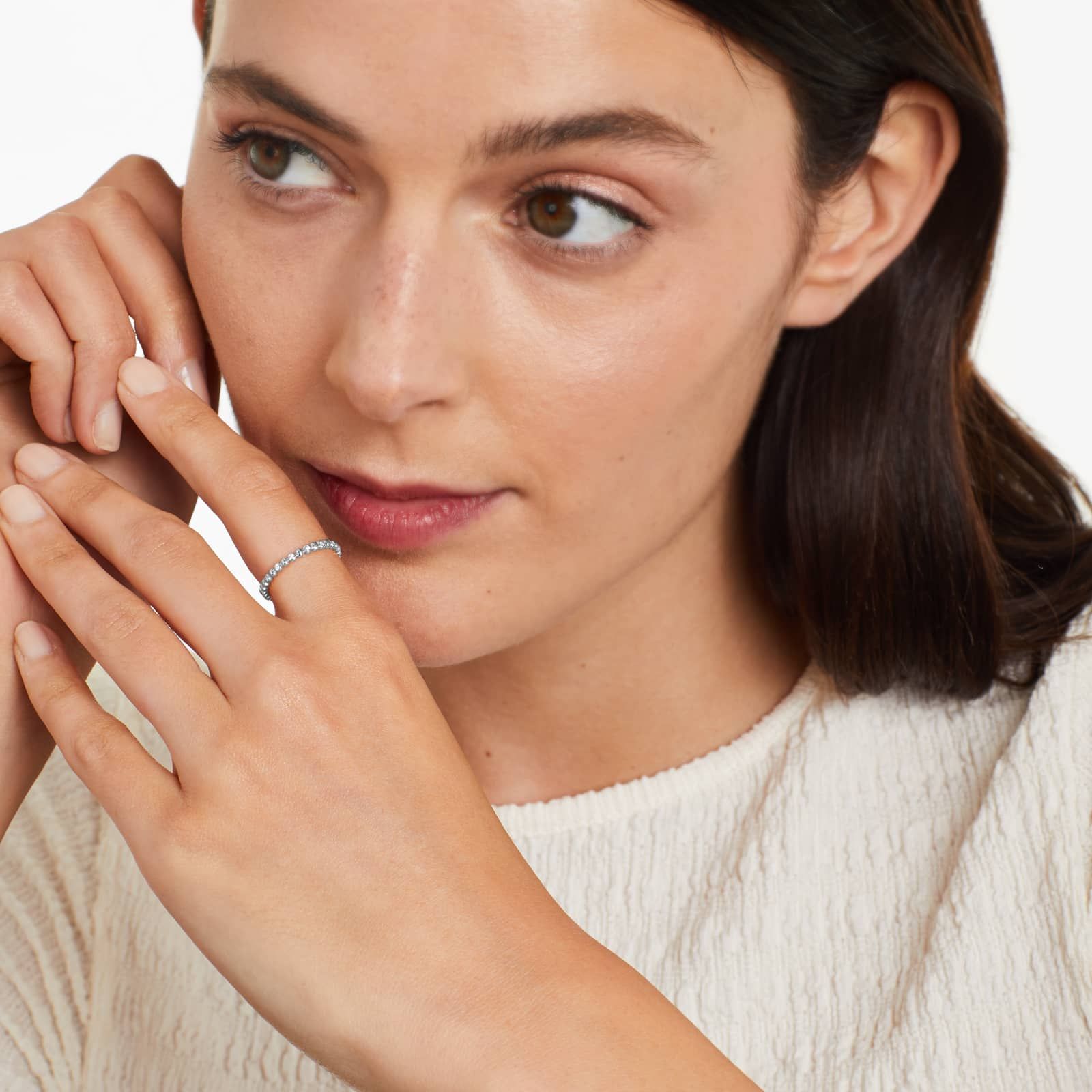 Alternating Beaded Diamond Ring In 14K White Gold