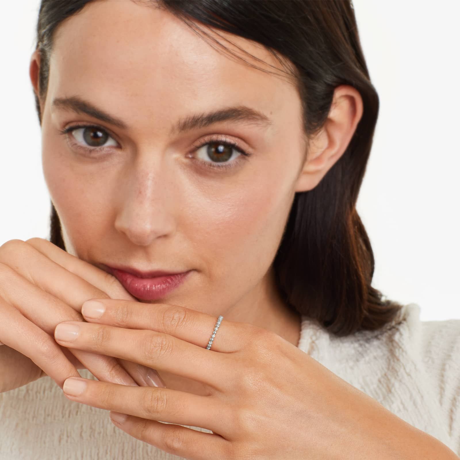 Alternating Beaded Diamond Ring In 14K White Gold