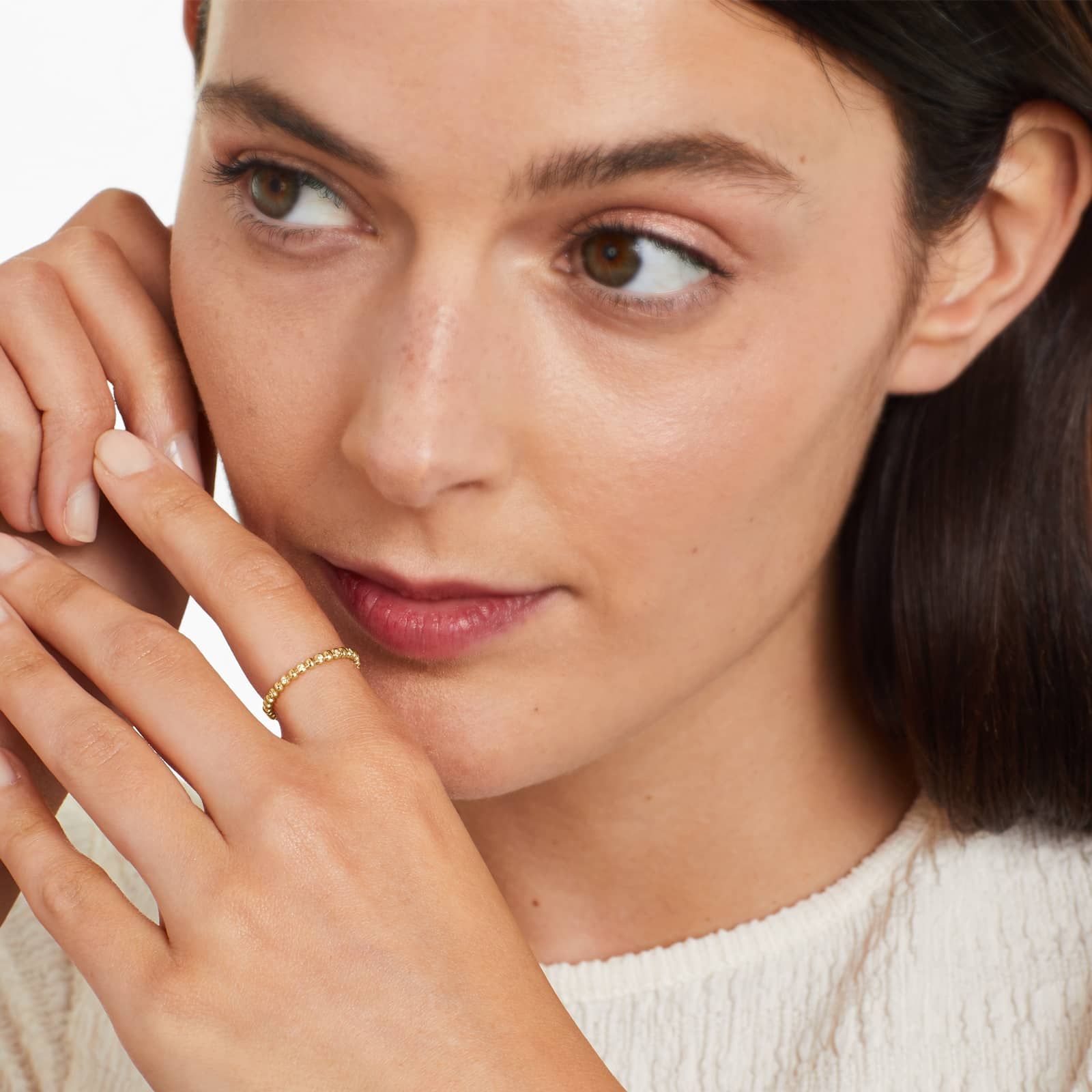 Alternating Beaded Diamond Ring In 14K Yellow Gold