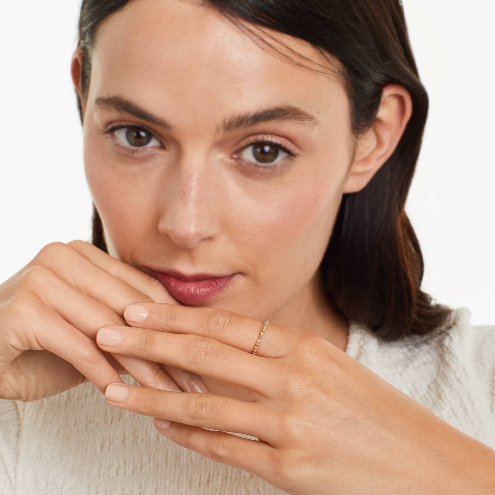 Alternating Beaded Diamond Ring In 14K Yellow Gold