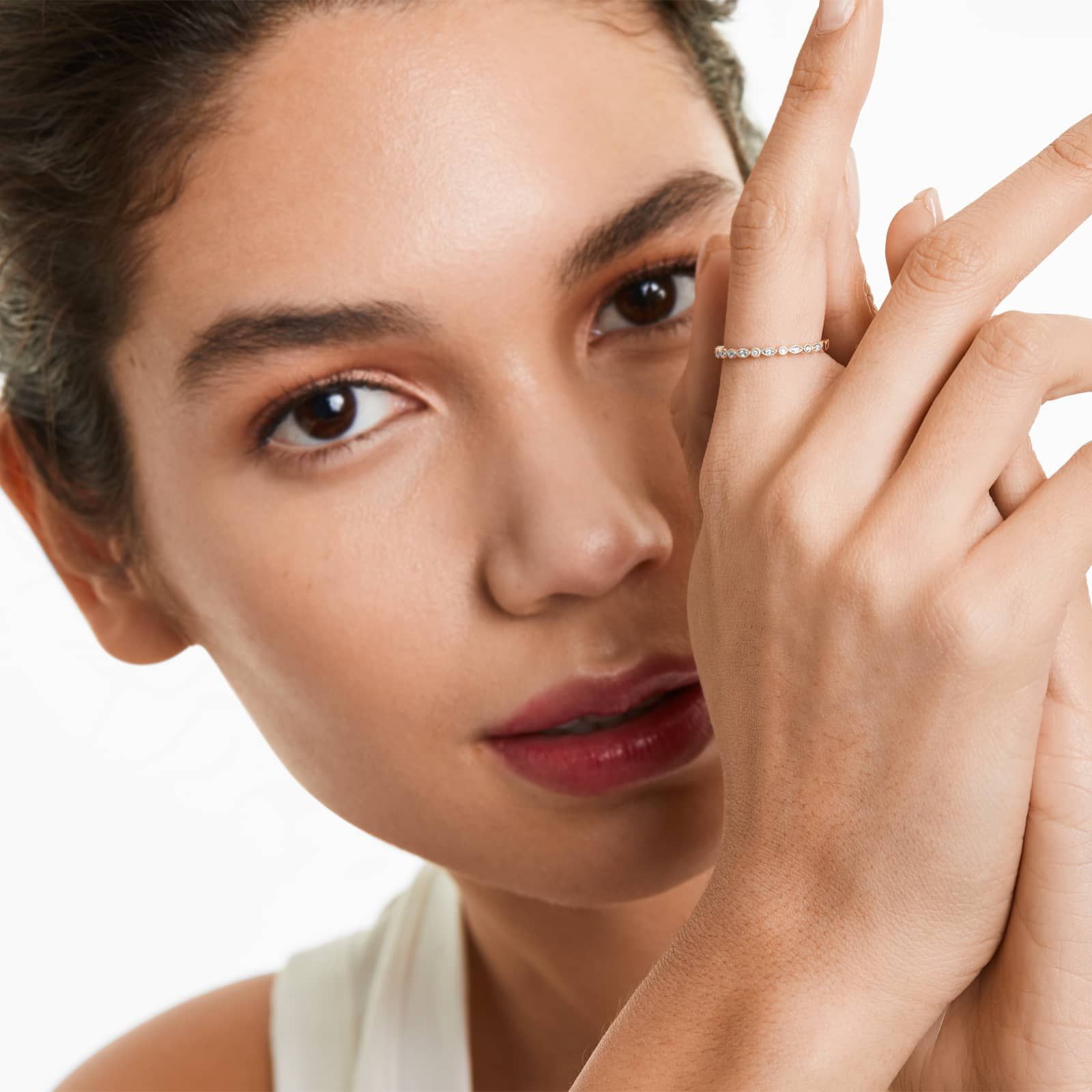 Vintage Marquise And Round Bezel Diamond Ring In 14K Rose Gold