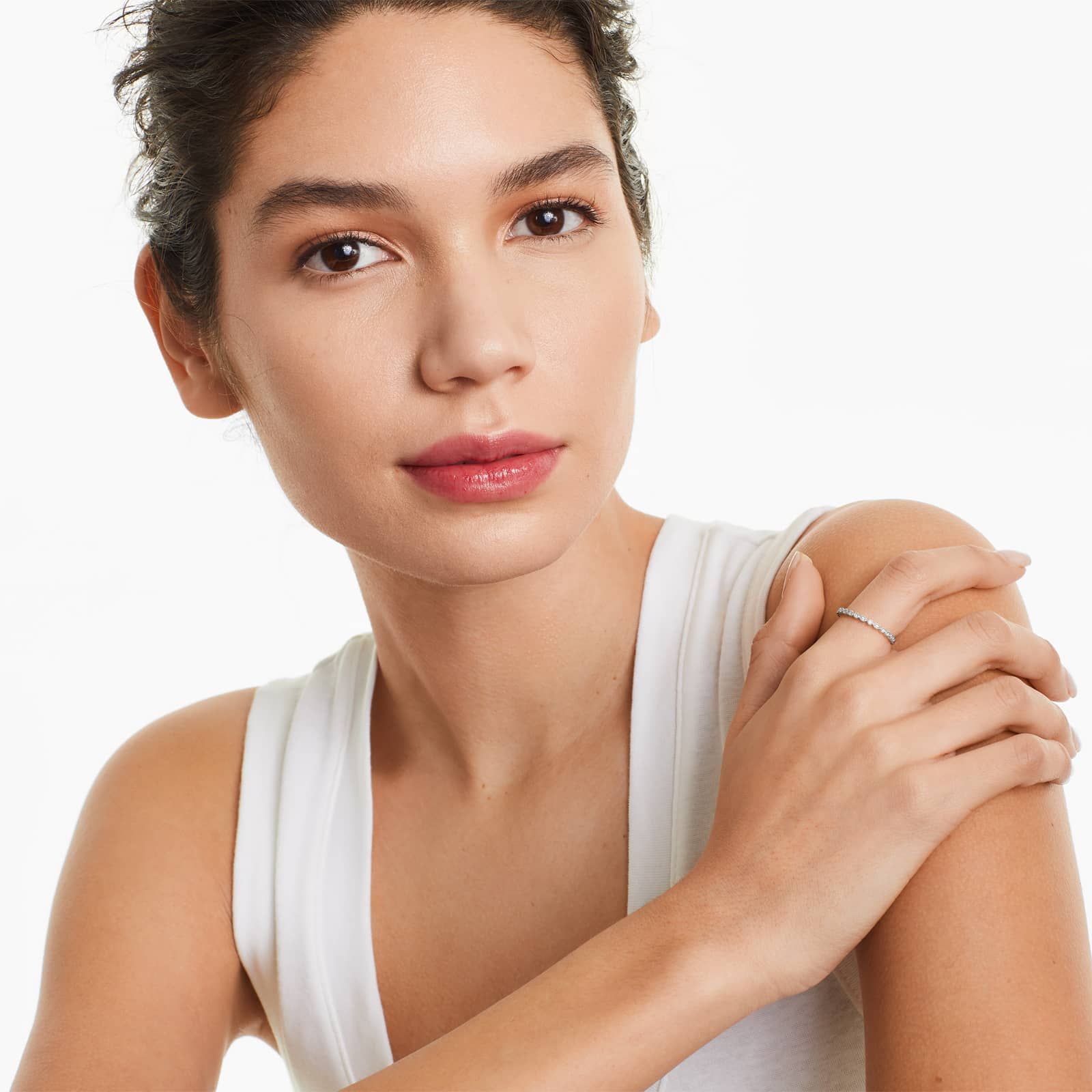 Vintage Marquise And Round Bezel Diamond Ring In 14K White Gold