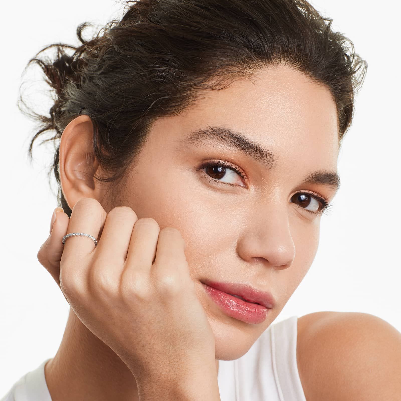 Vintage Marquise And Round Bezel Diamond Ring In 14K White Gold