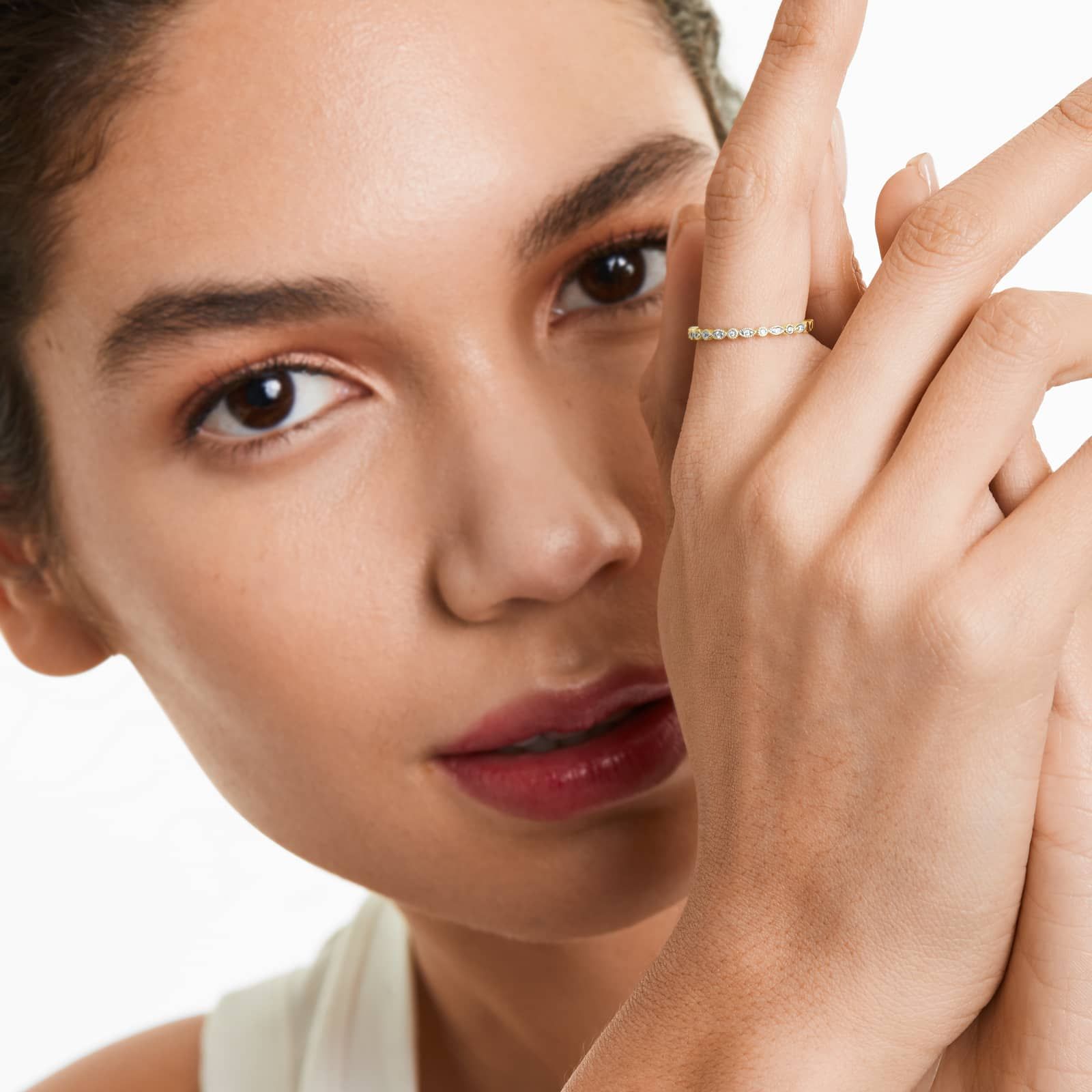 Vintage Marquise And Round Bezel Diamond Ring In 14K Yellow Gold