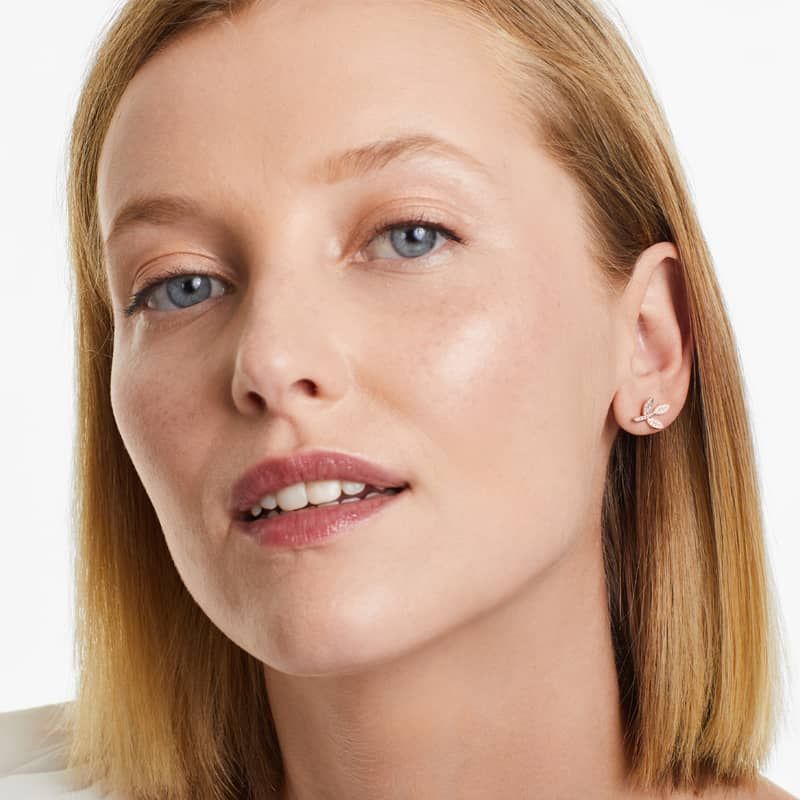 Three Leaves Diamond Earrings In 14K Rose Gold