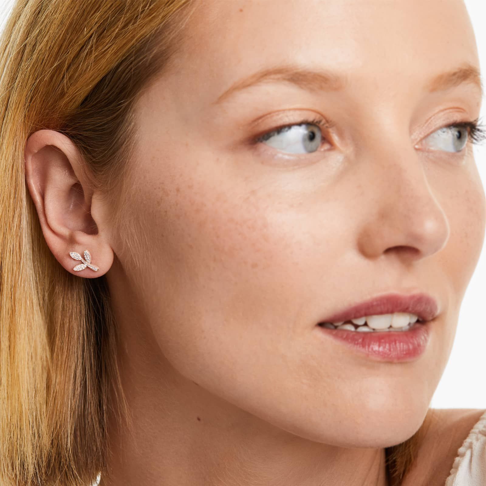 Three Leaves Diamond Earrings In 14K Rose Gold