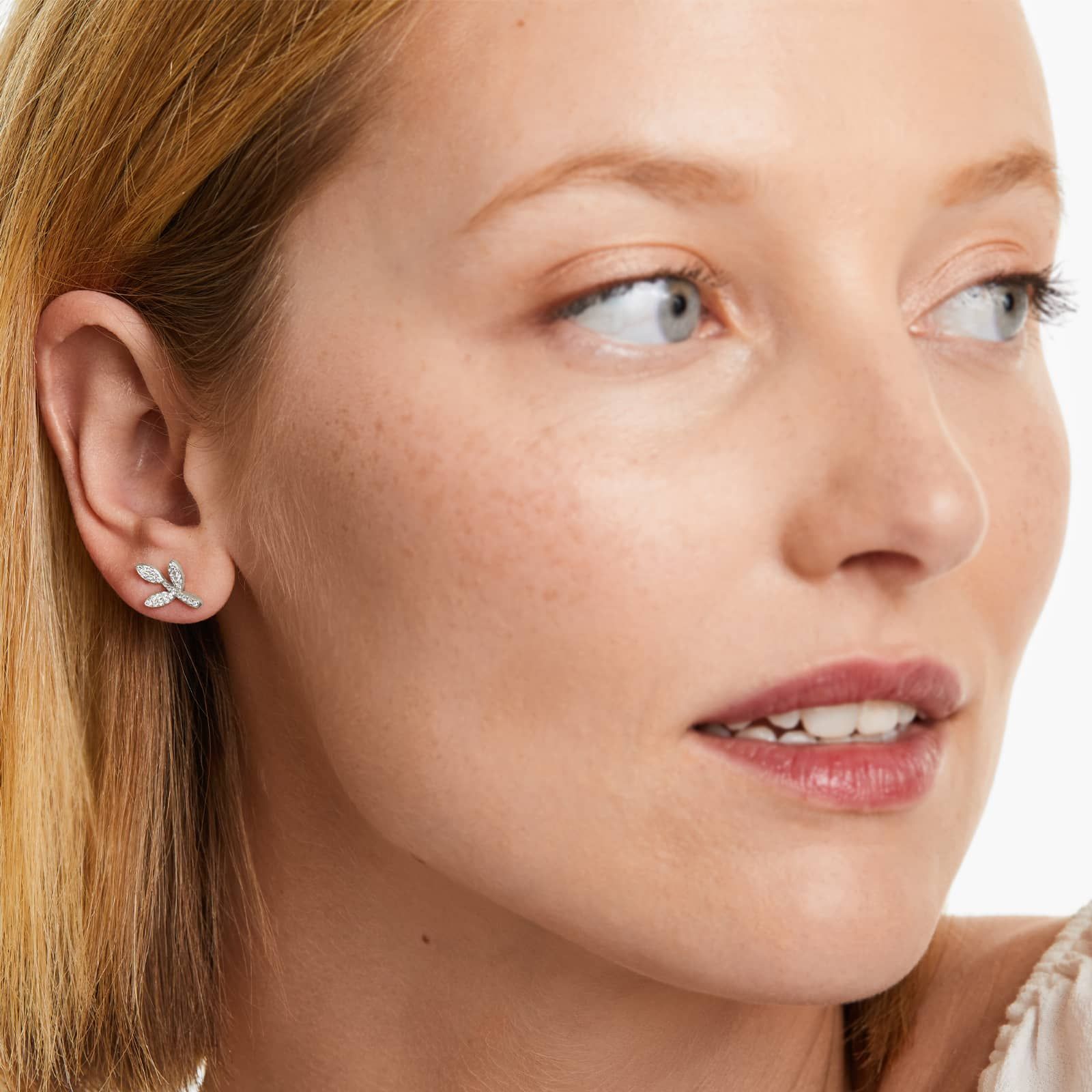 Three Leaves Diamond Earrings In 14K White Gold