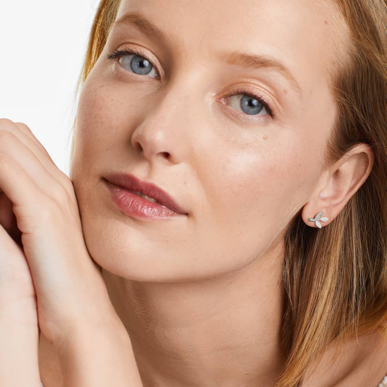 Three Leaves Diamond Earrings In 14K White Gold