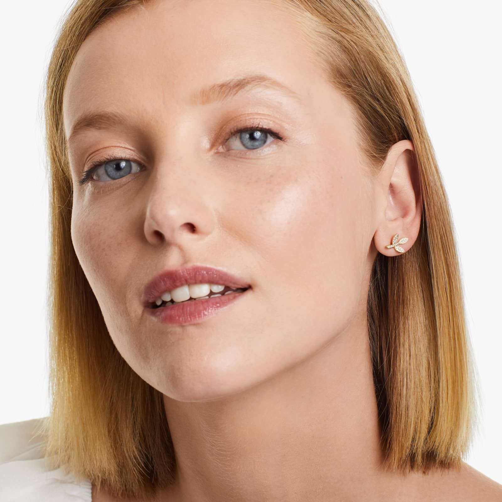 Three Leaves Diamond Earrings In 14K Yellow Gold