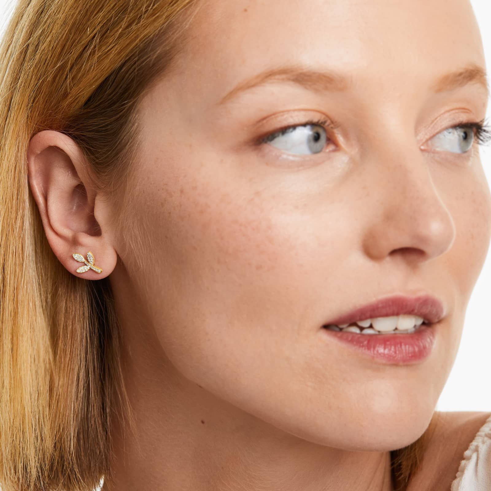 Three Leaves Diamond Earrings In 14K Yellow Gold