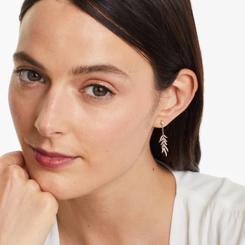 Leaves Cascade Diamond Drop Earrings In 14K Rose Gold