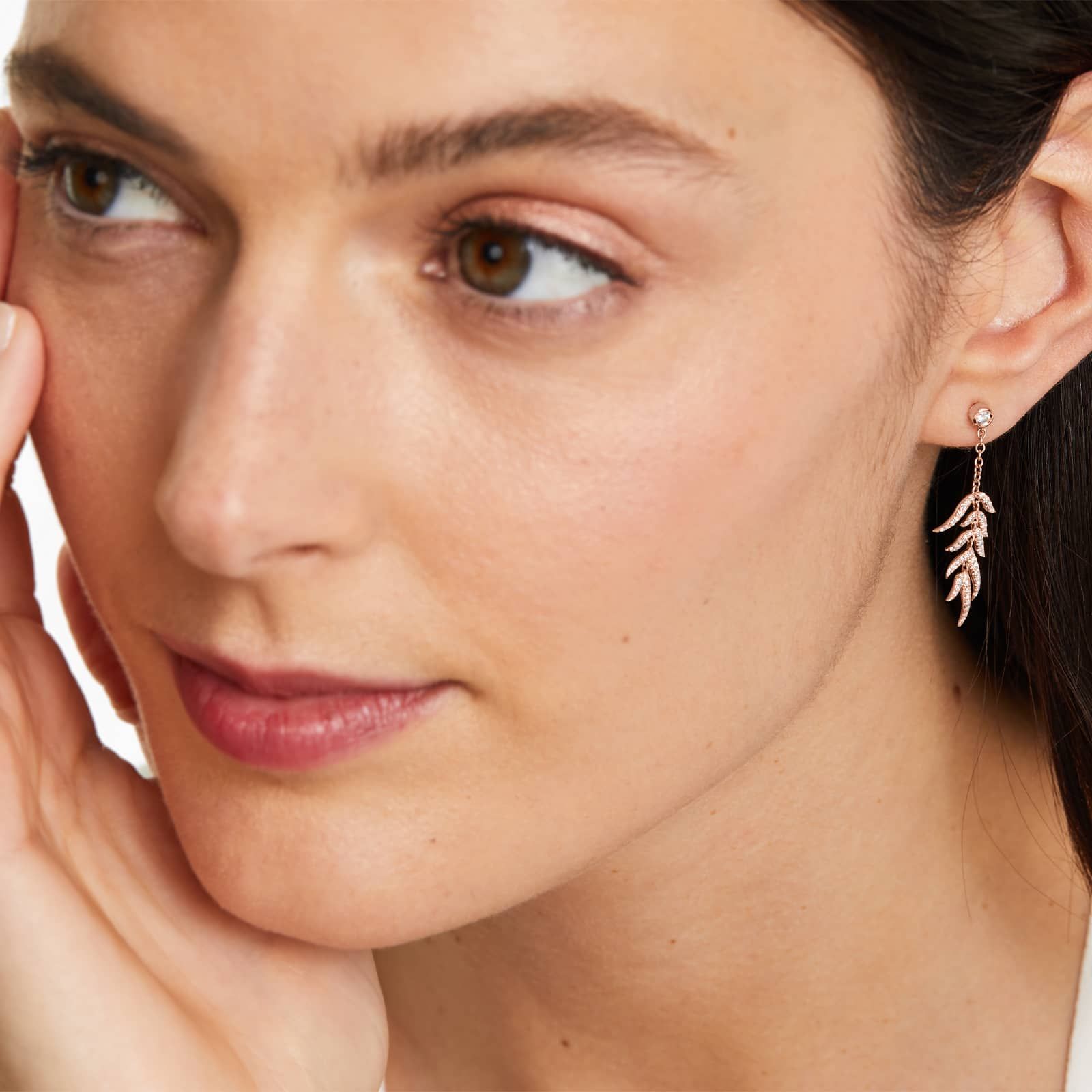 Leaves Cascade Diamond Drop Earrings In 14K Rose Gold