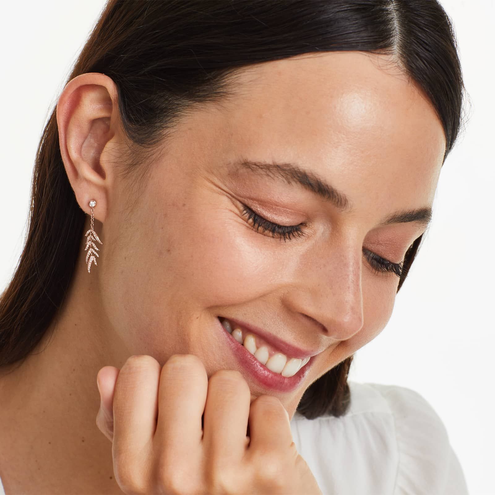 Leaves Cascade Diamond Drop Earrings In 14K Rose Gold