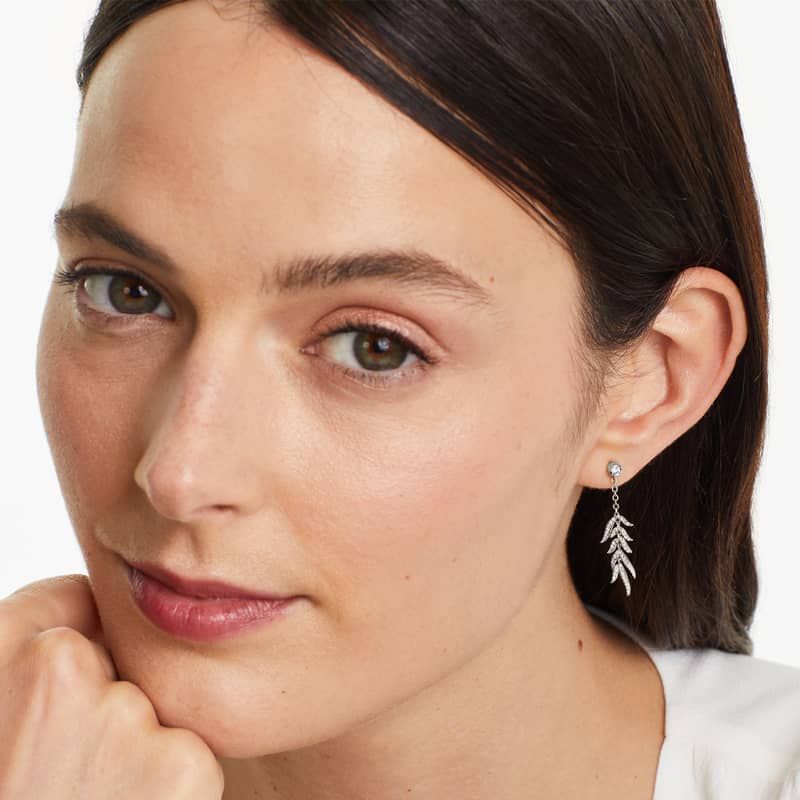 Leaves Cascade Diamond Drop Earrings In 14K White Gold