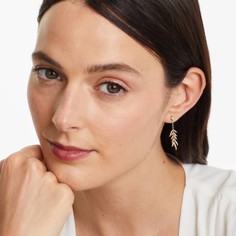 Leaves Cascade Diamond Drop Earrings In 14K Yellow Gold