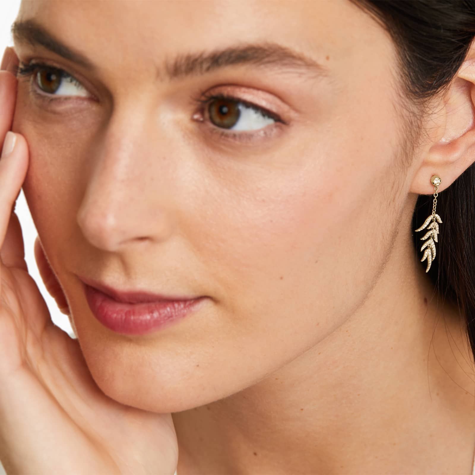 Leaves Cascade Diamond Drop Earrings In 14K Yellow Gold