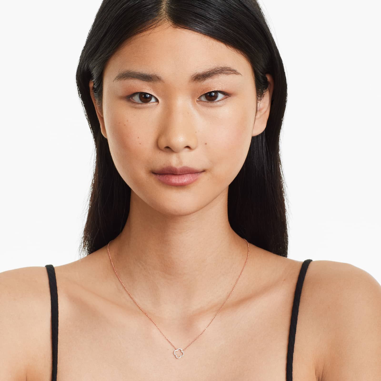 Lucky Clover Diamond Necklace In 14K Rose Gold