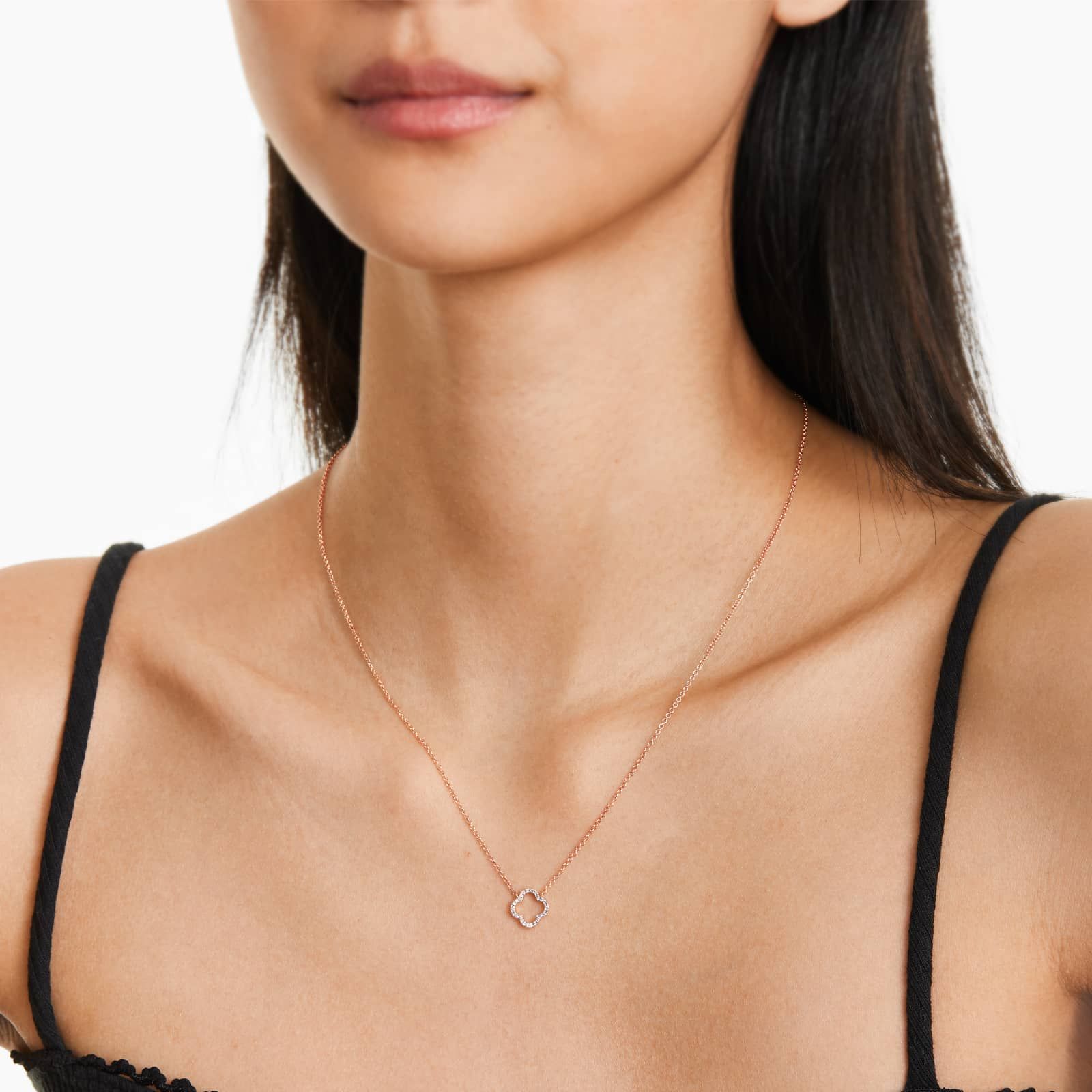 Lucky Clover Diamond Necklace In 14K Rose Gold