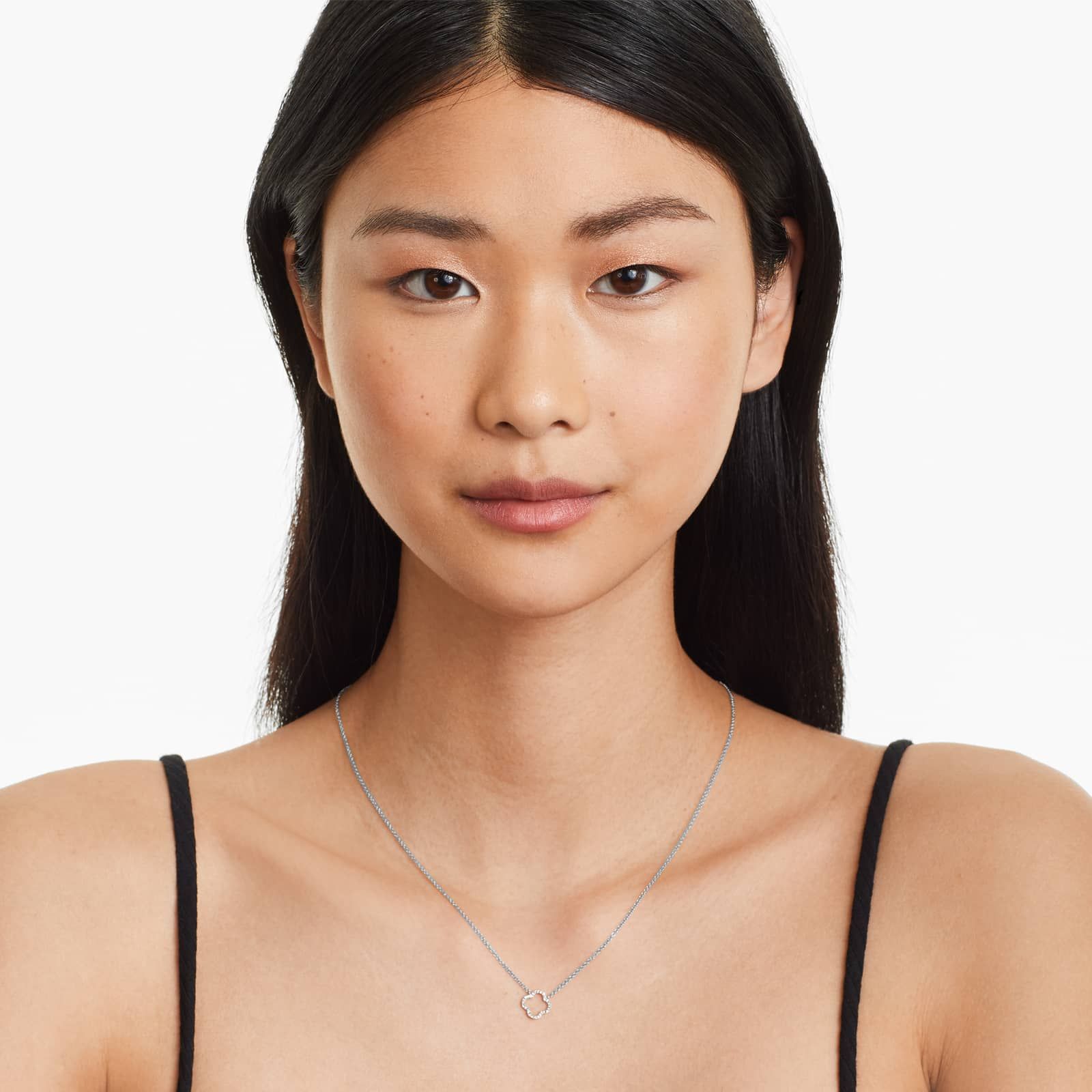 Lucky Clover Diamond Necklace In 14K White Gold