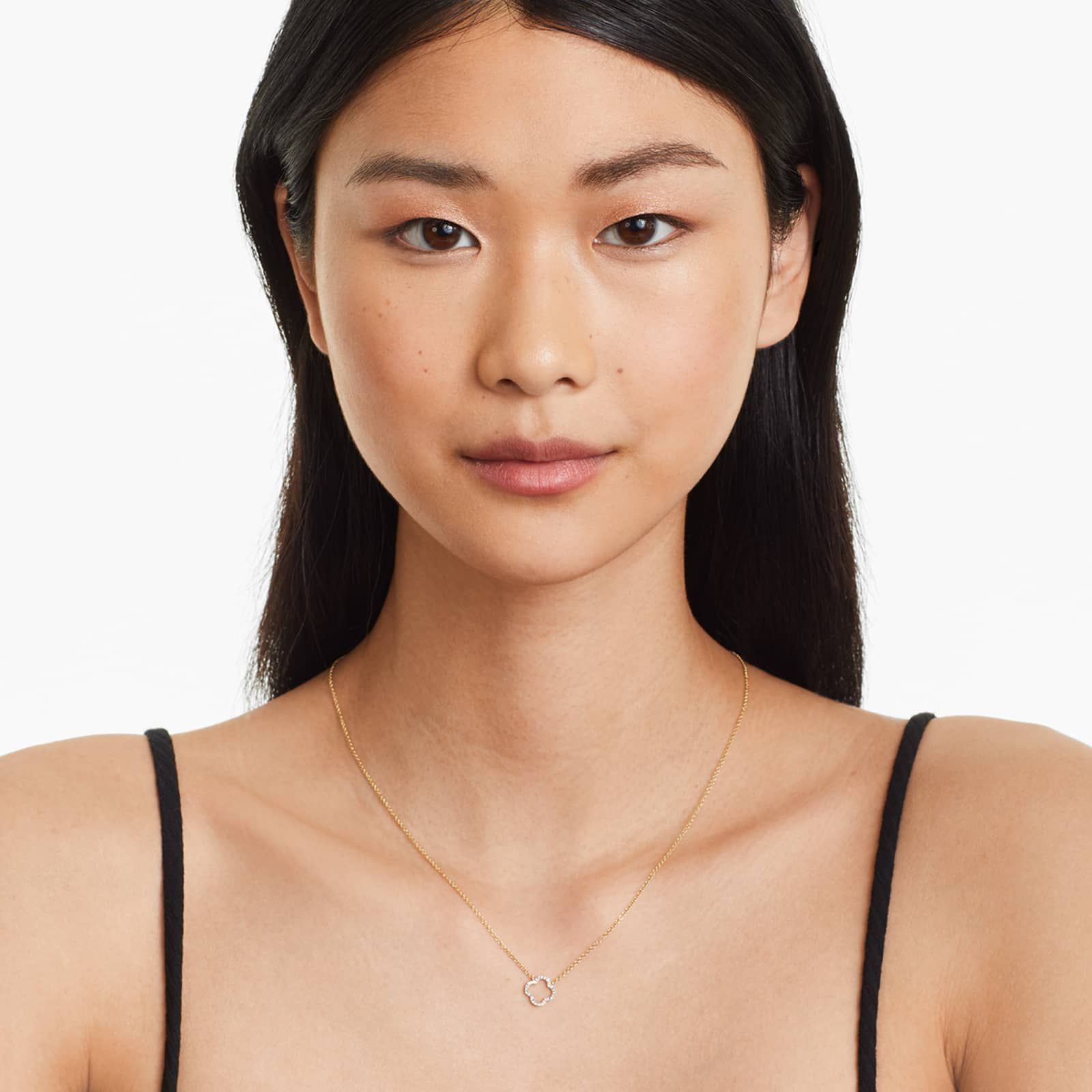 Lucky Clover Diamond Necklace In 14K Yellow Gold