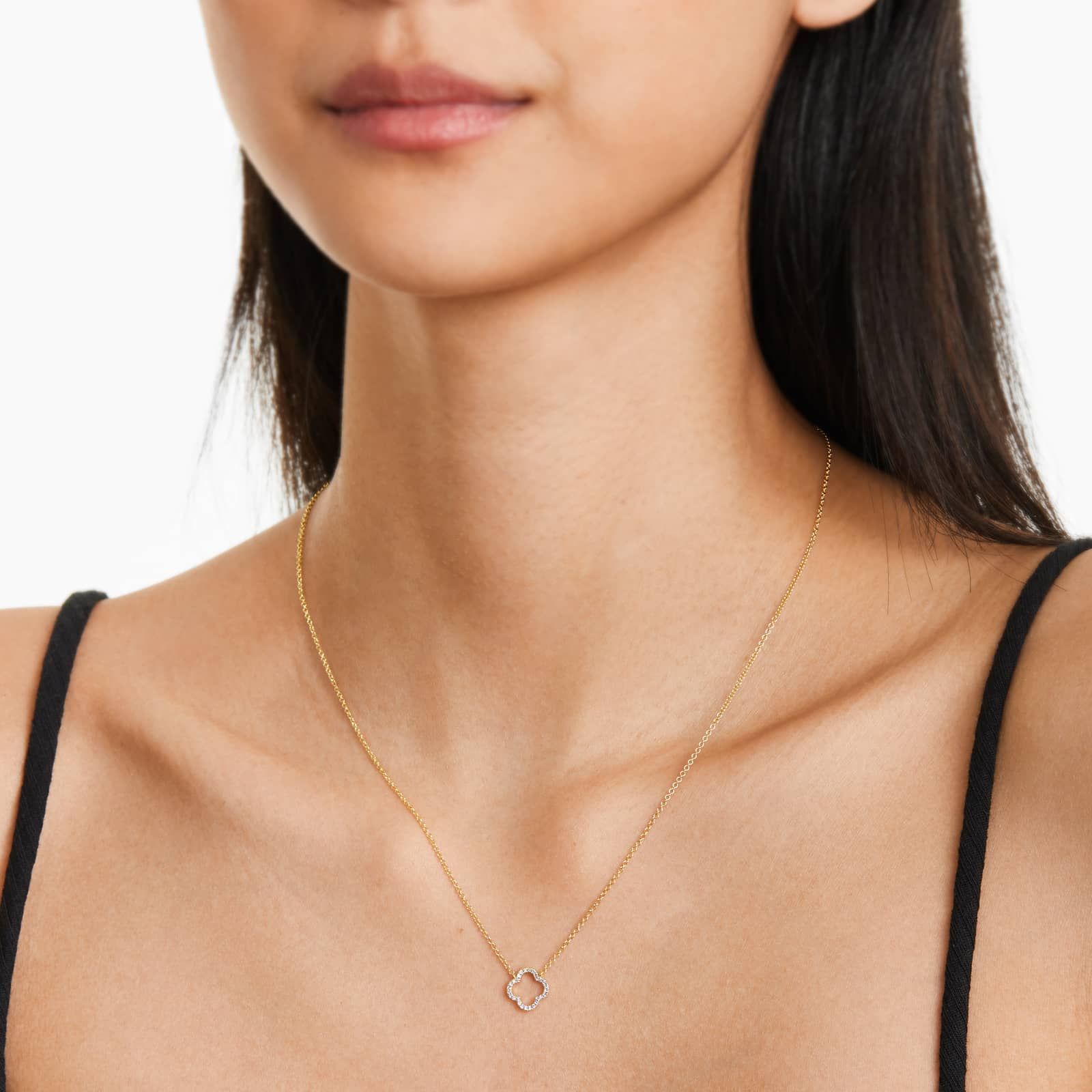Lucky Clover Diamond Necklace In 14K Yellow Gold