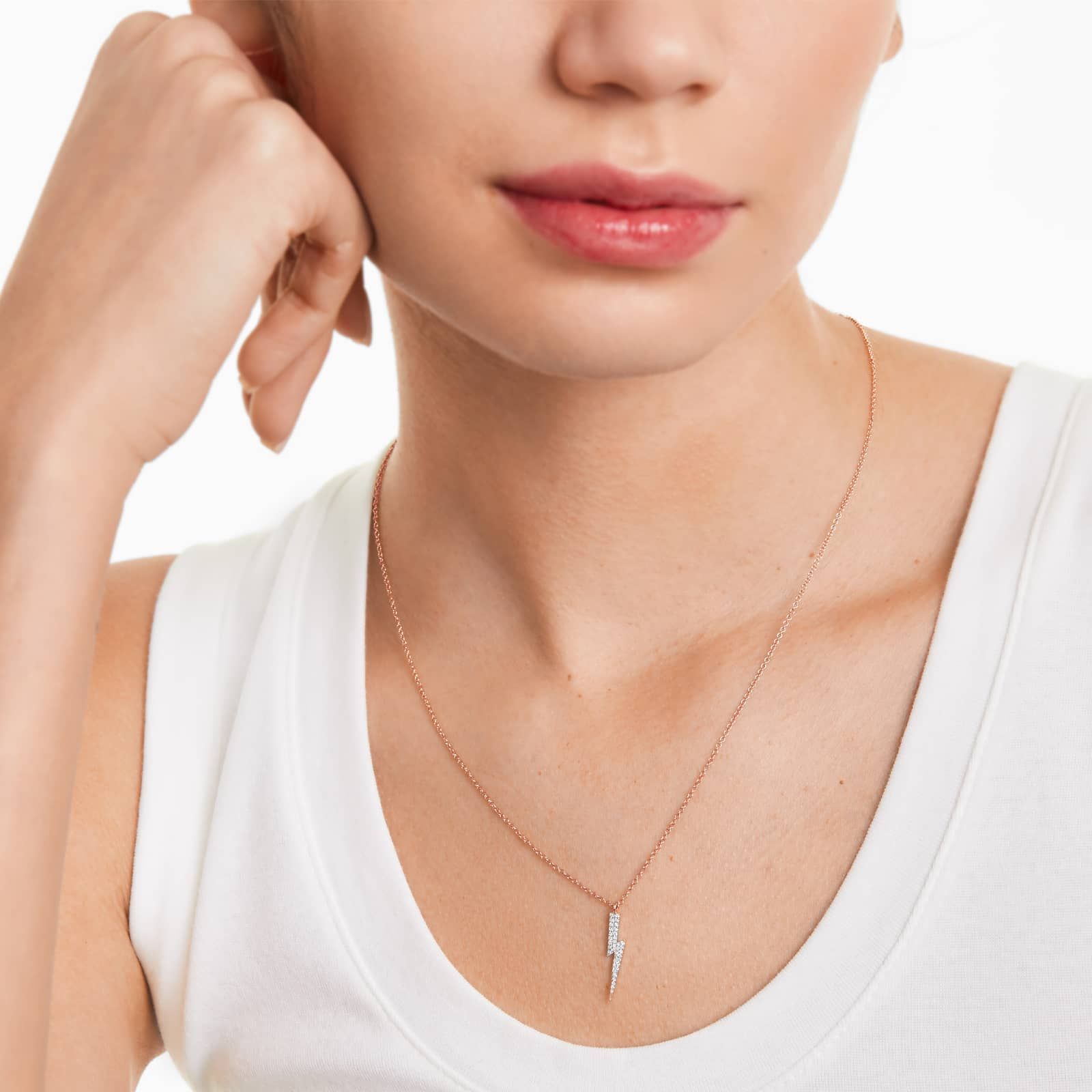 Diamond Bolt Necklace In 14K Rose Gold