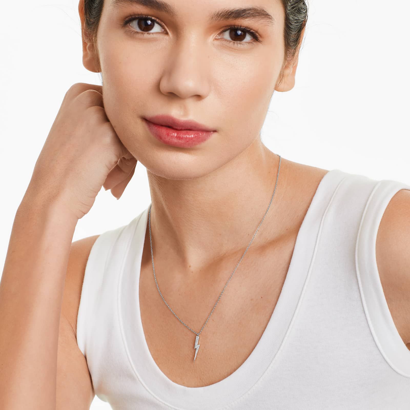 Diamond Bolt Necklace In 14K White Gold