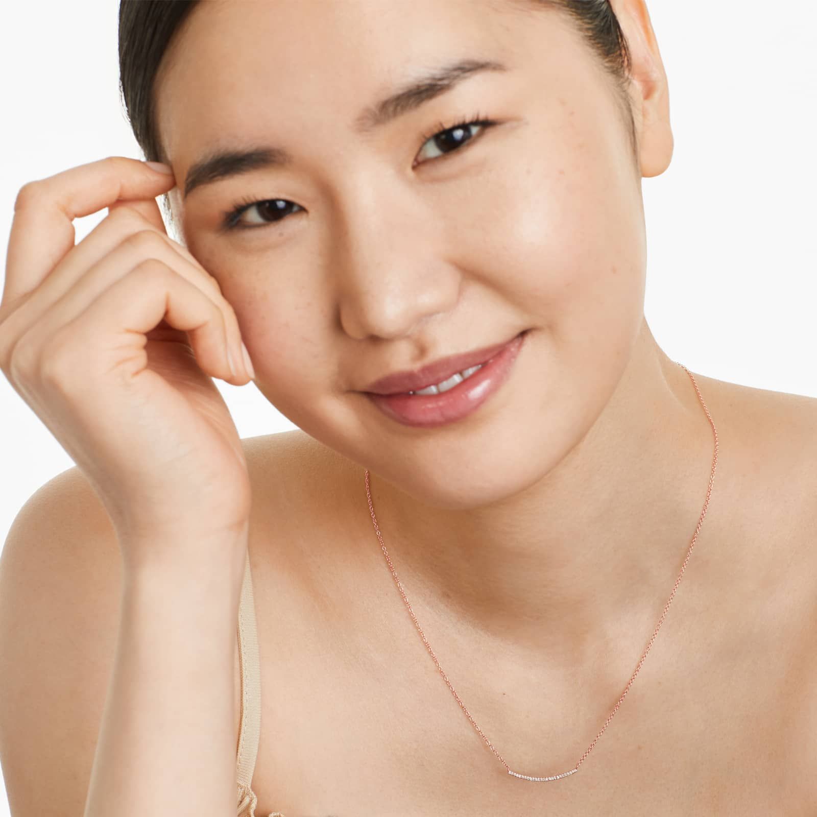 Slightly Curved Diamond Bar Necklace In 14K Rose Gold