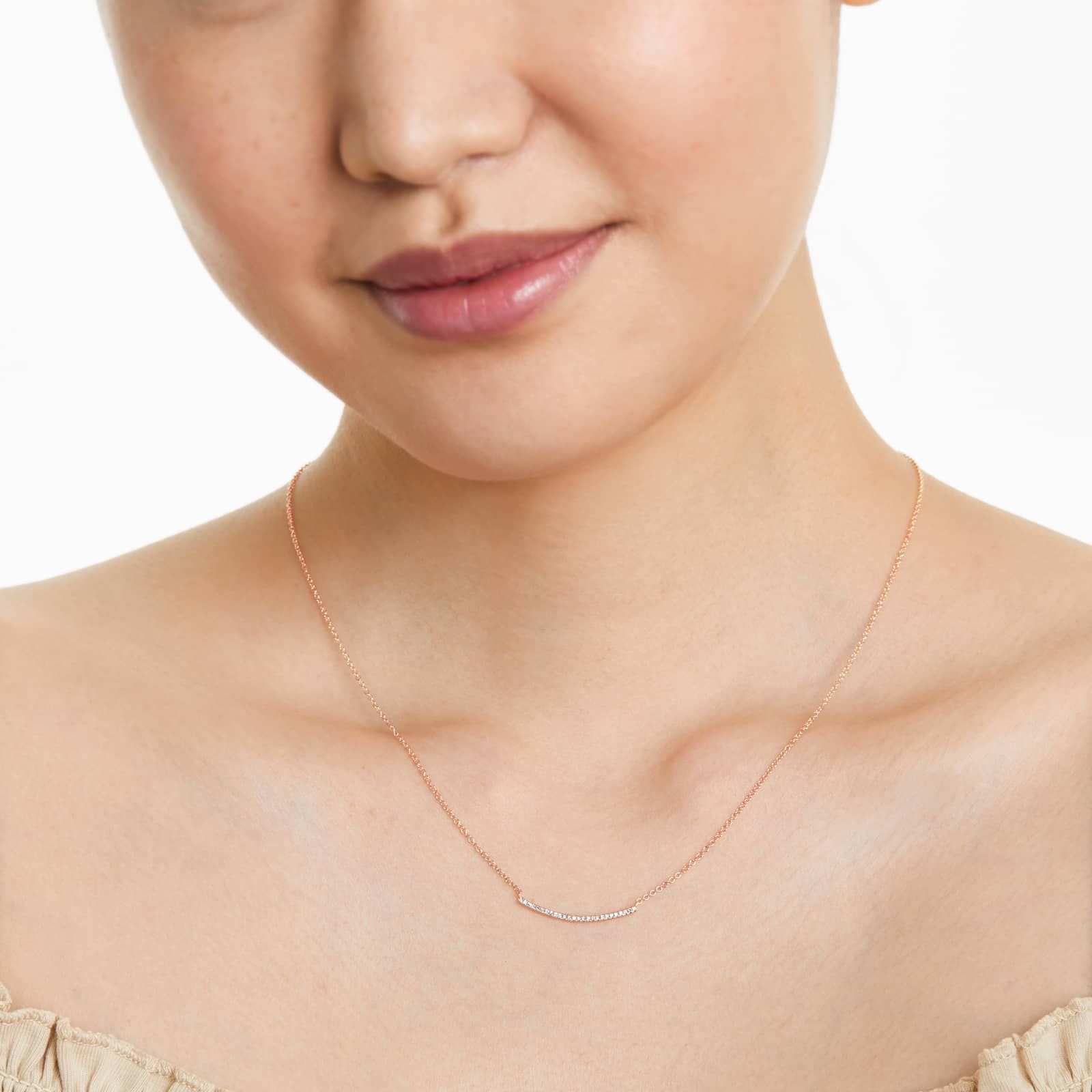 Slightly Curved Diamond Bar Necklace In 14K Rose Gold