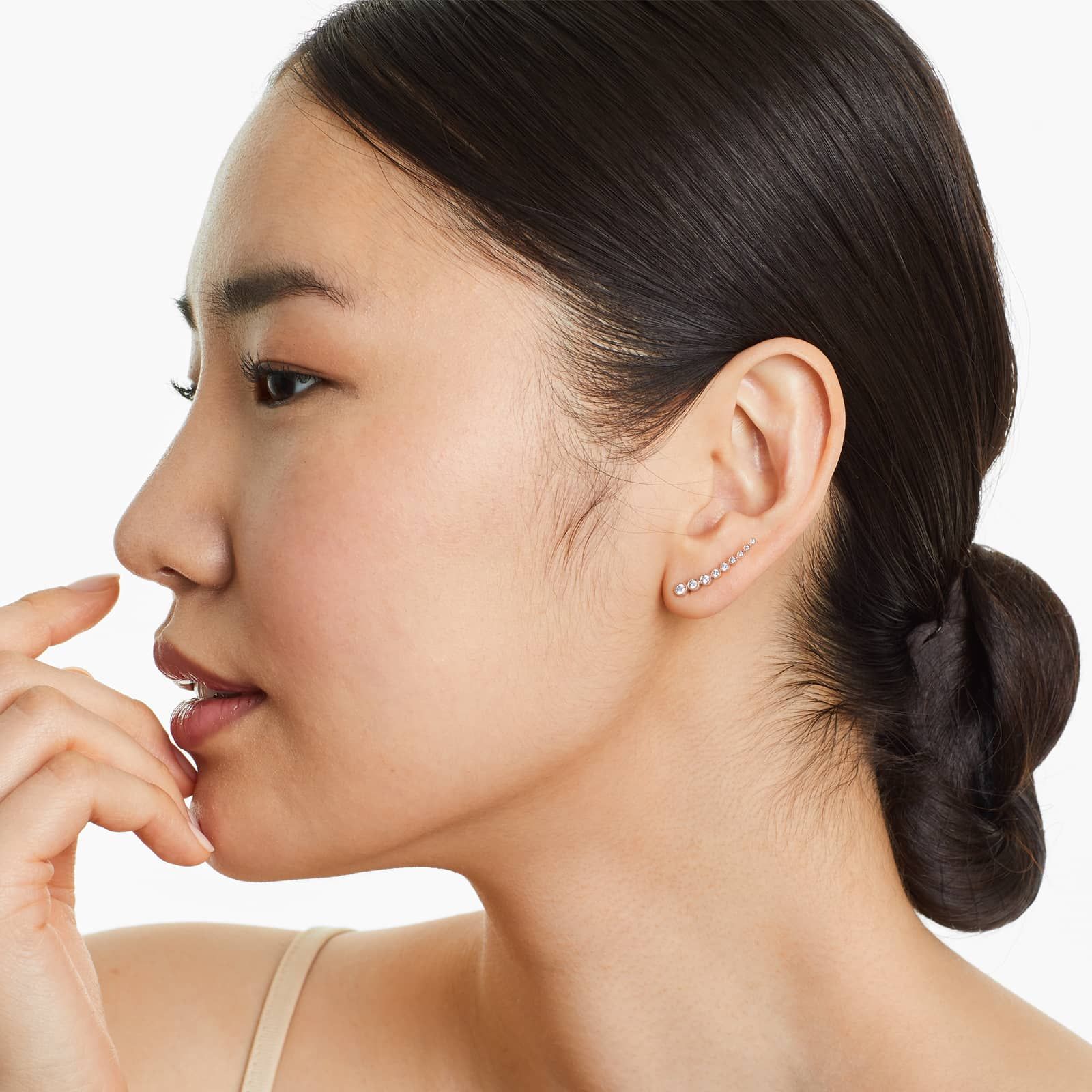 Graduated Round  Diamond Climber Earrings In 14K Rose Gold