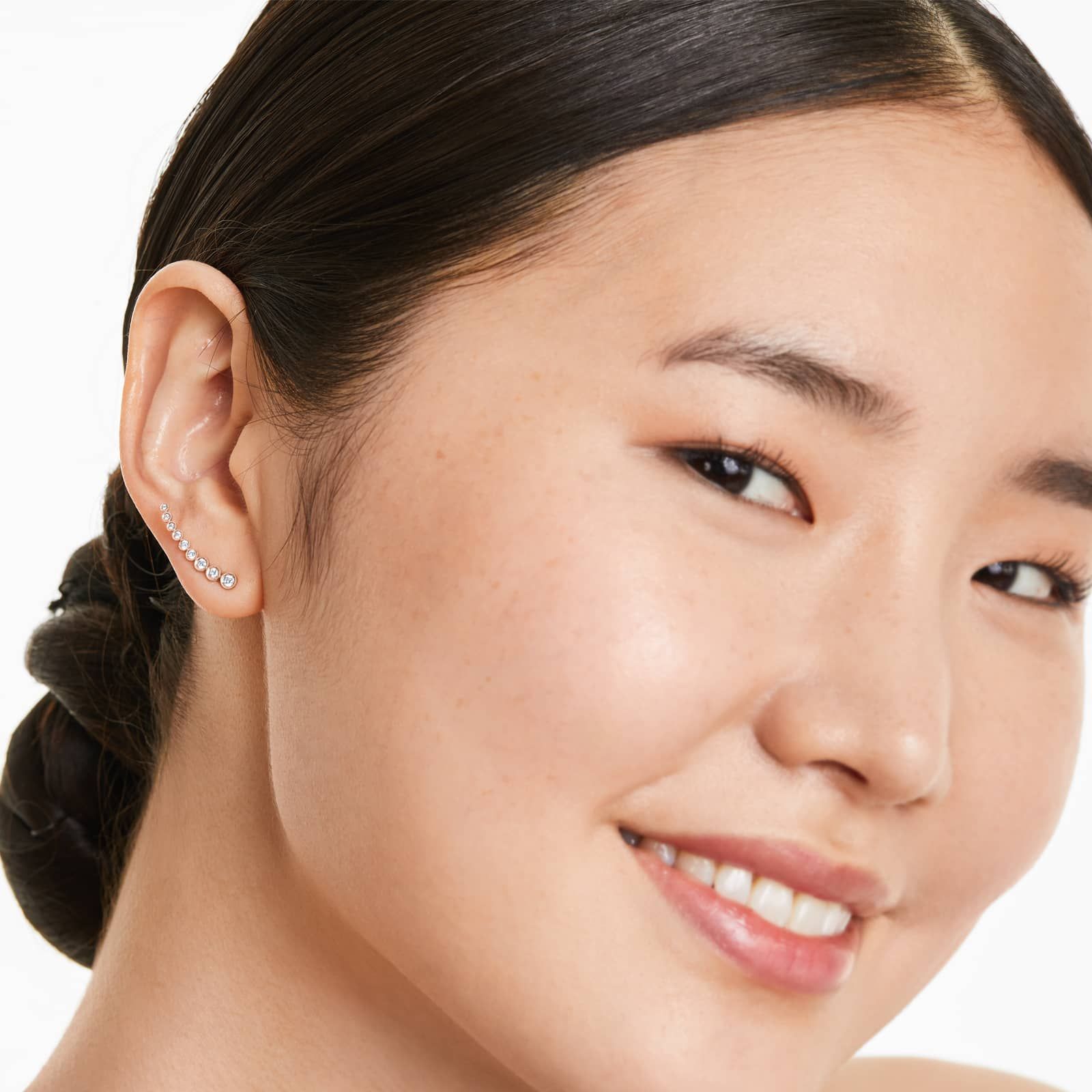 Graduated Round  Diamond Climber Earrings In 14K Rose Gold