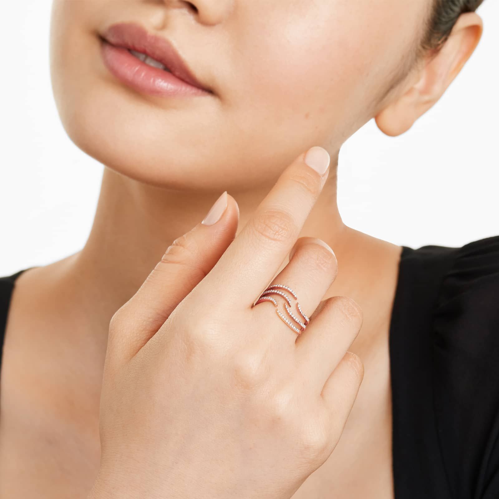 Open Waves Diamond Ring In 14K Rose Gold