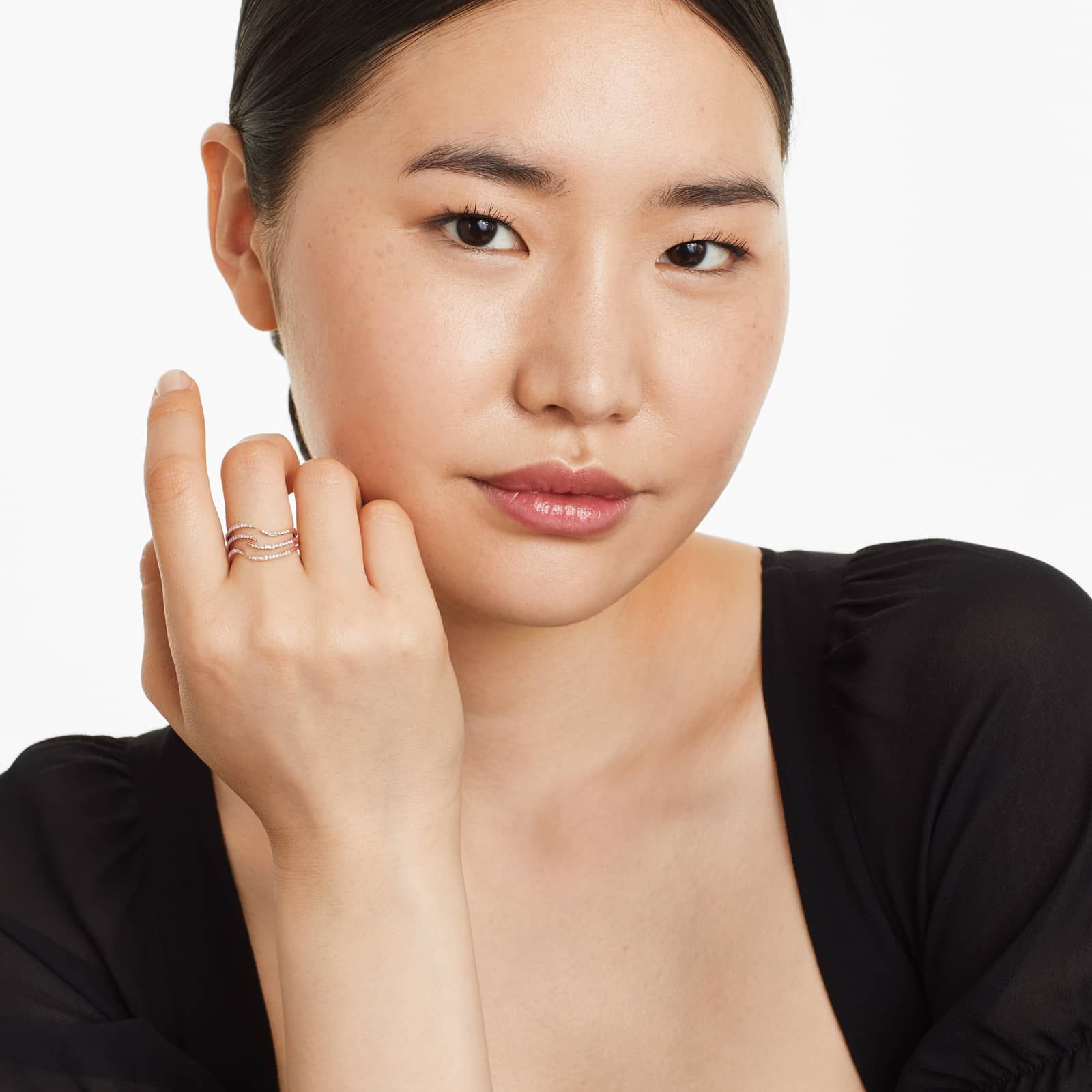 Open Waves Diamond Ring In 14K Rose Gold