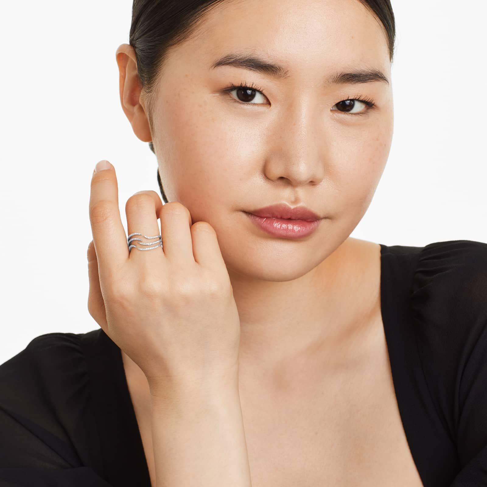 Open Waves Diamond Ring In 14K White Gold