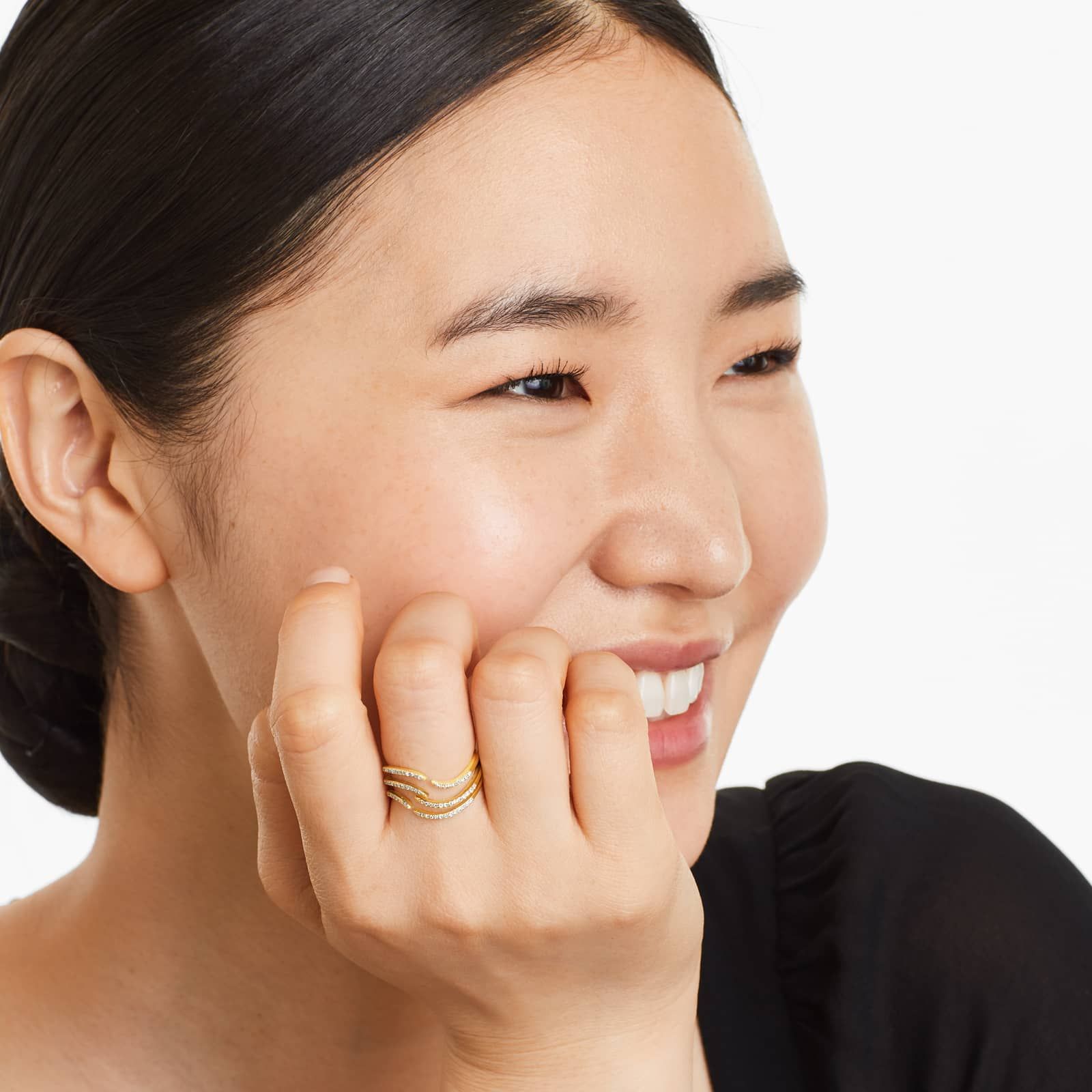 Open Waves Diamond Ring In 14K Yellow Gold