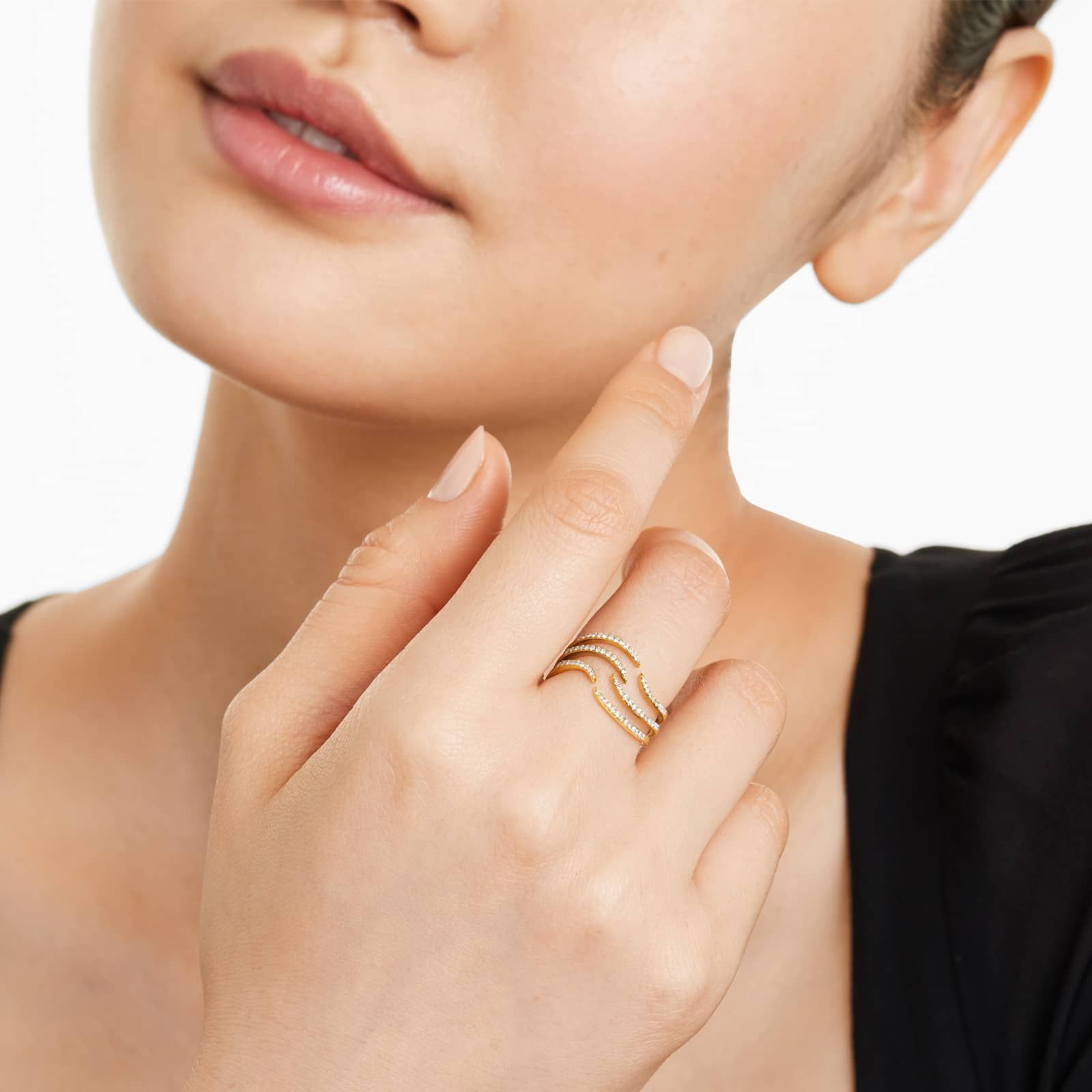 Open Waves Diamond Ring In 14K Yellow Gold