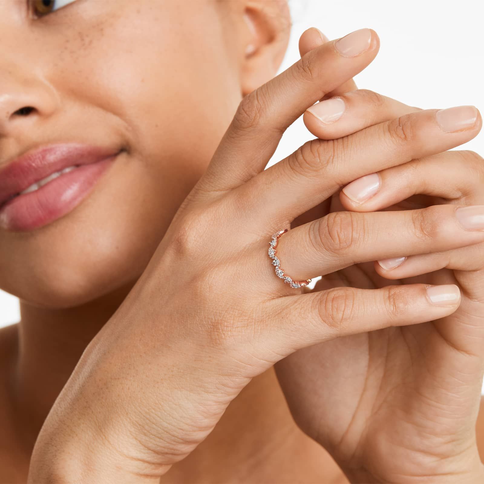 Petite Wave Diamond Ring In 14K Rose Gold