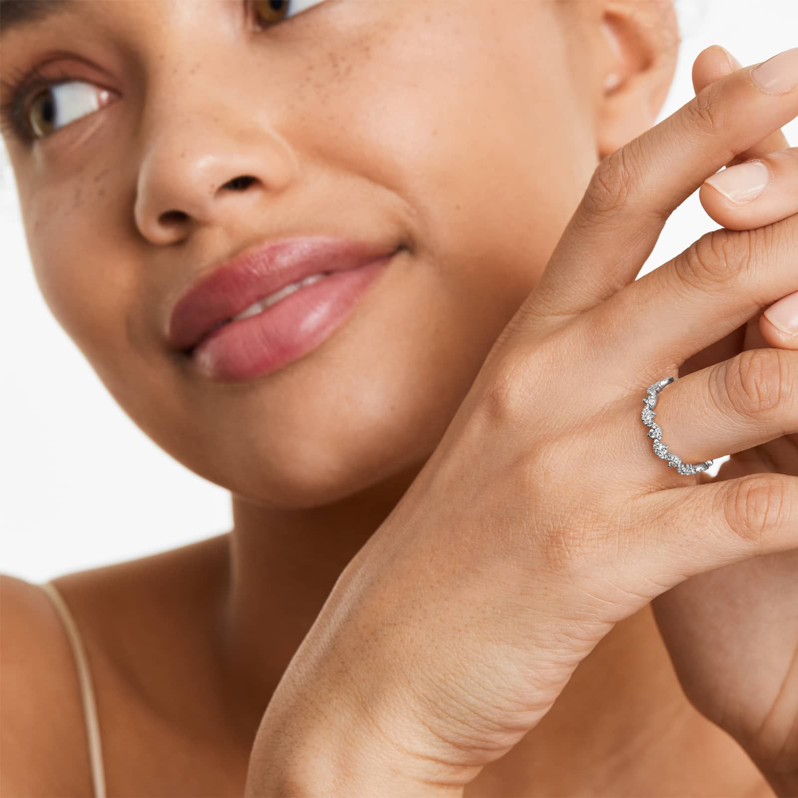 Petite Wave Diamond Ring In 14K White Gold