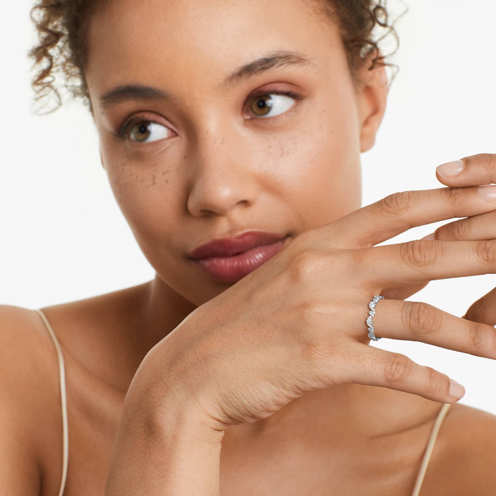 Petite Wave Diamond Ring In 14K White Gold