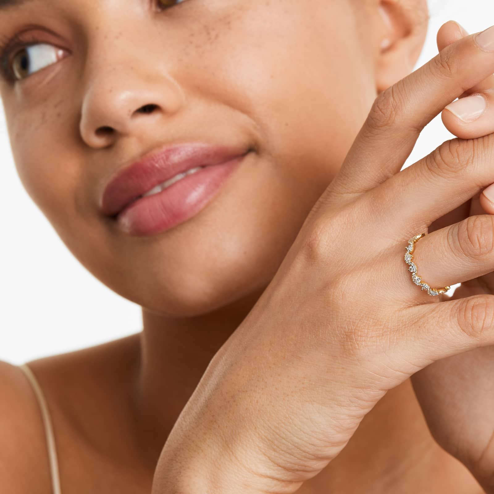 Petite Wave Diamond Ring In 14K Yellow Gold