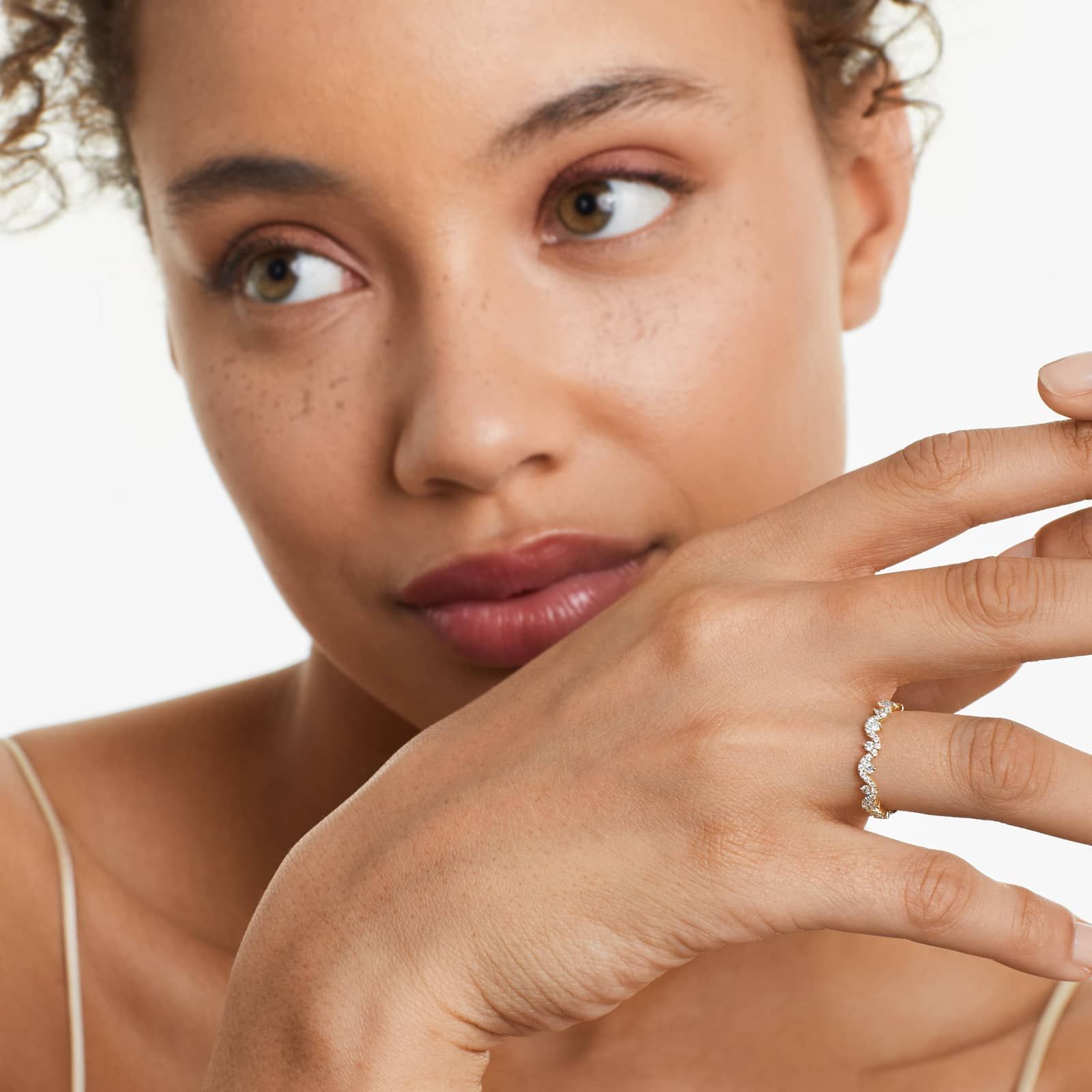 Petite Wave Diamond Ring In 14K Yellow Gold